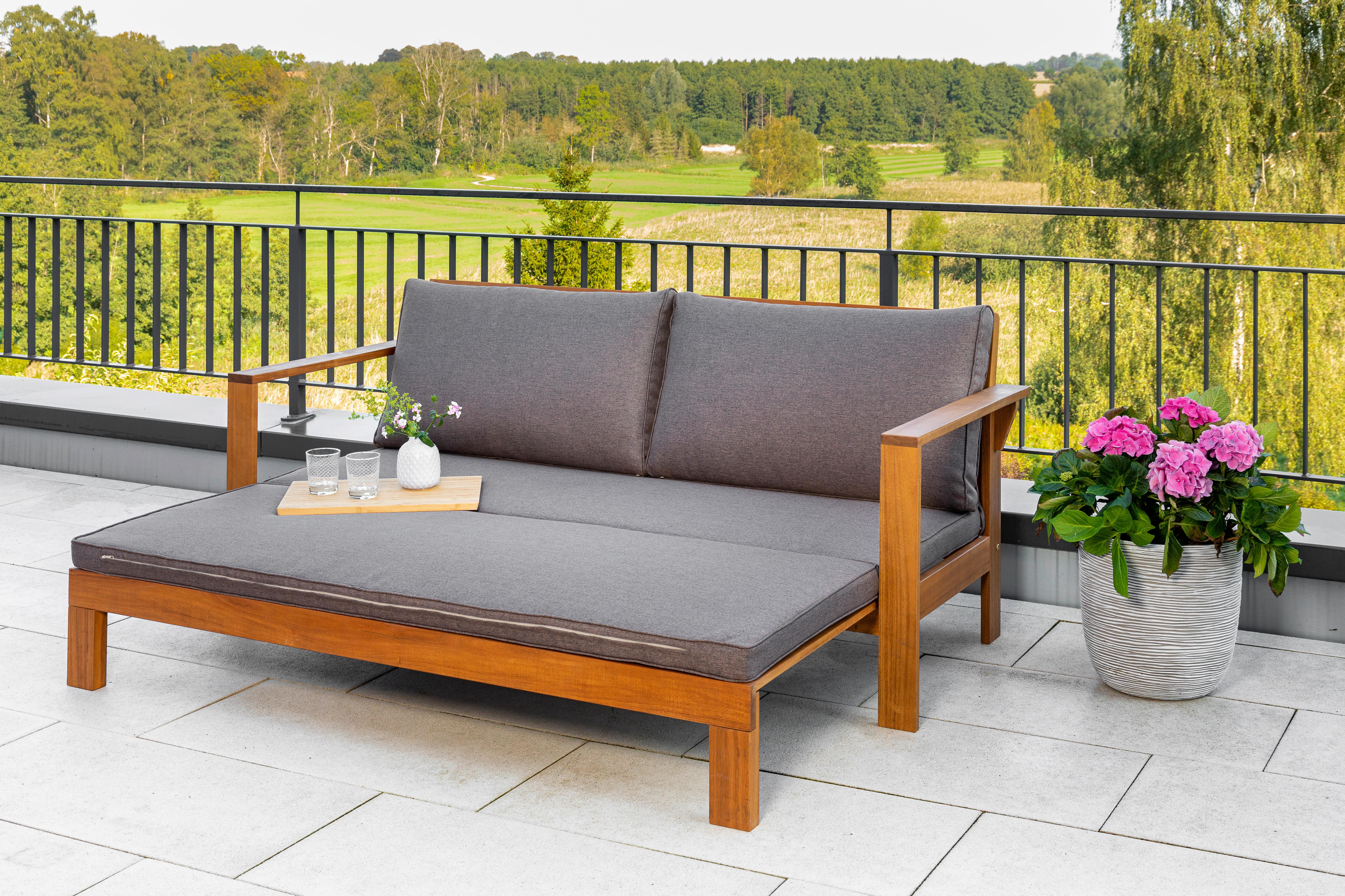 Ausziehbare Gartenbank Belizie B: 180cm - Akaziefarben/Grau, KONVENTIONELL, Holz/Textil (180/75/75/130cm) - Gardenson