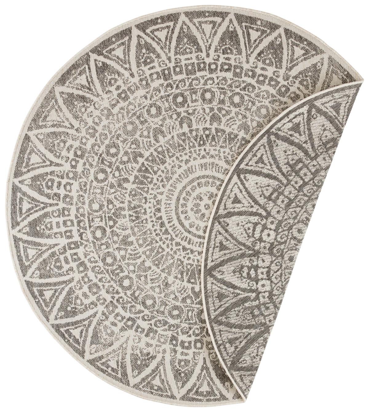 Flachwebeteppich Lilja Grau Ø ca. 200cm - Creme/Grau, Design, Kunststoff (200cm)