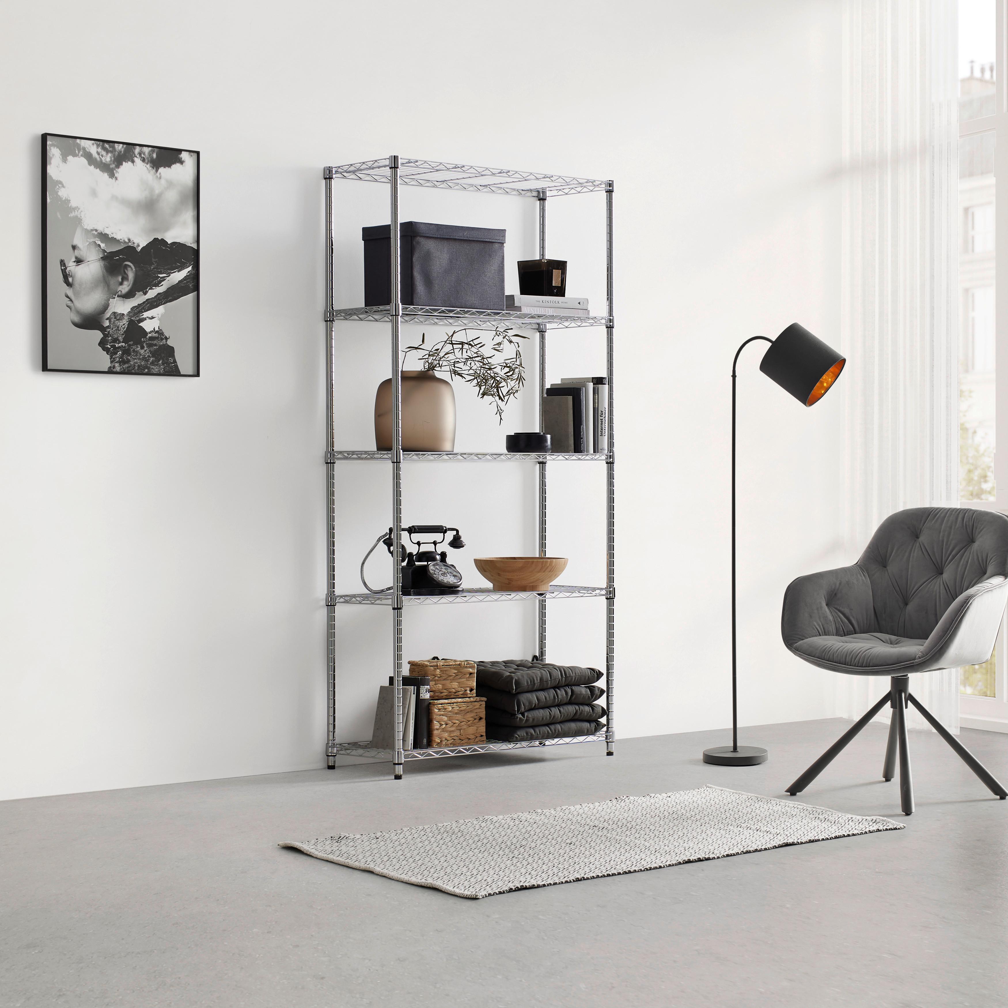 Fémpolc Rock - krómszínű, Konventionell, fém (91/184/36cm) - Mömax