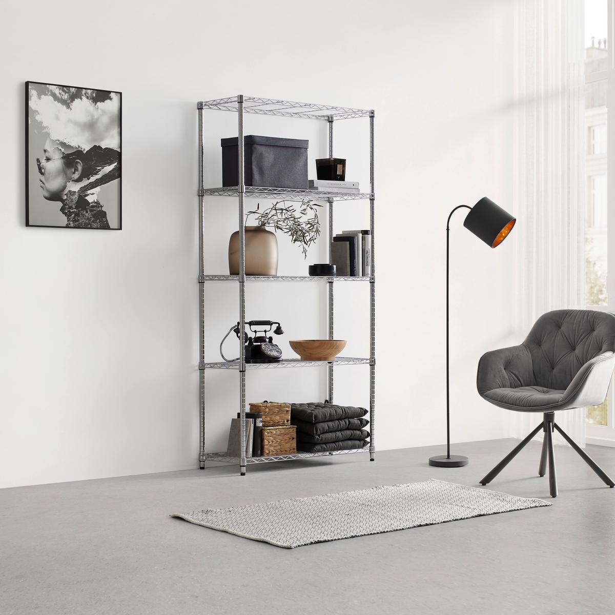 Regal m. 5 Einlegeböden Meran 2 B: 91 cm Chromfarben - Chromfarben, KONVENTIONELL, Metall (91/184/36cm) - Mömax