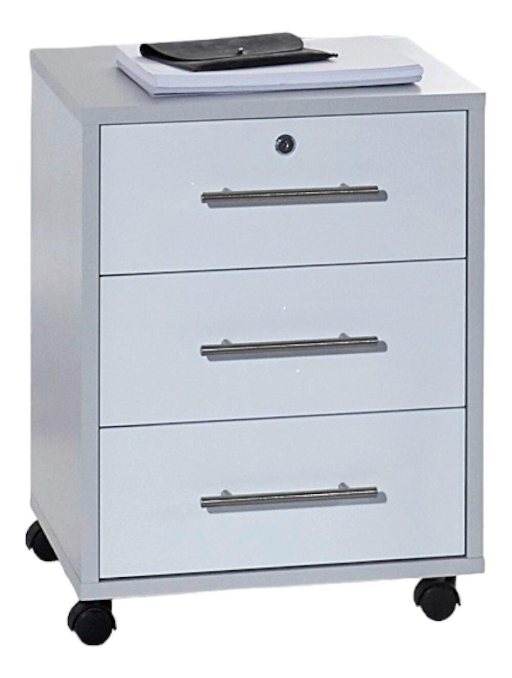 Rollcontainer Office Edition Grau/Weiß - Edelstahlfarben/Weiß Hochglanz, MODERN, Holzwerkstoff/Kunststoff (44/58/40cm) - MID.YOU