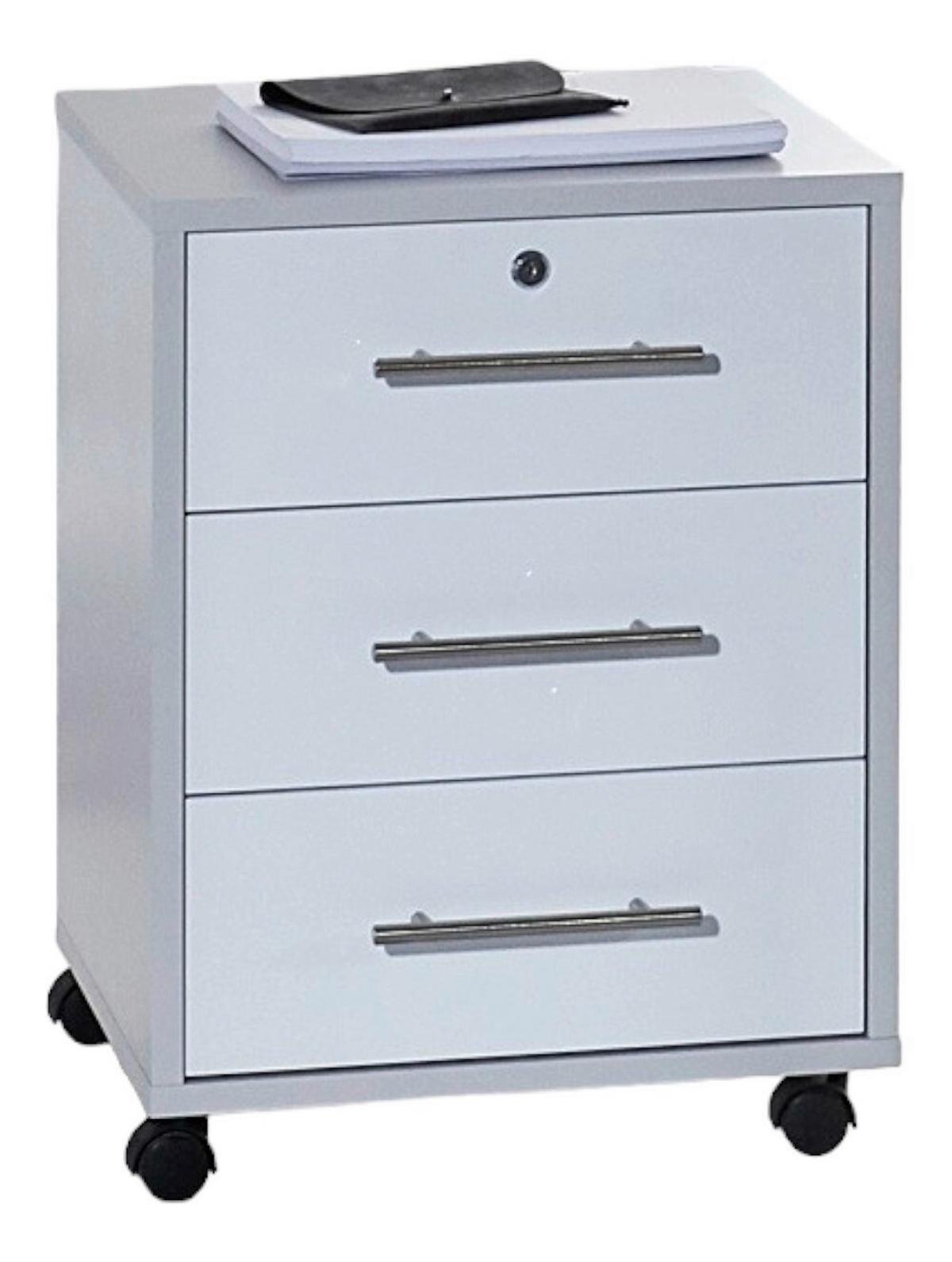 Rollcontainer Office Edition Grau/Weiß - Edelstahlfarben/Weiß Hochglanz, MODERN, Holzwerkstoff/Kunststoff (44/58/40cm) - MID.YOU