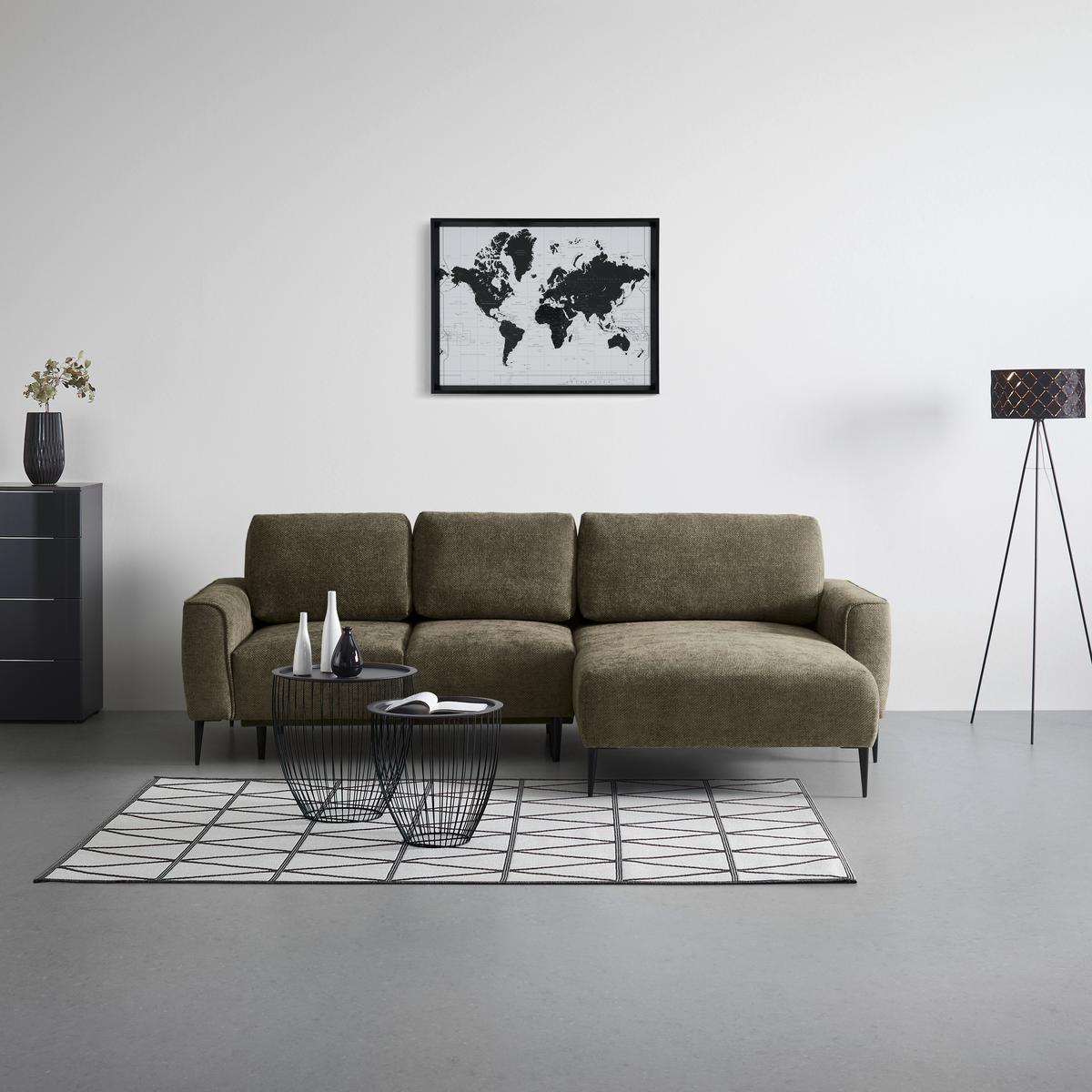 Ecksofa Custom Olivgrün - Schwarz/Olivgrün, MODERN, Textil/Metall (255/85/164cm) - Mömax