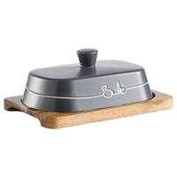 MASELNICZKA MODERN KITCHEN - kolor akacjowy/szary, Design, drewno/ceramika (19,5/13,5/8,5cm) - Homeware Profession.