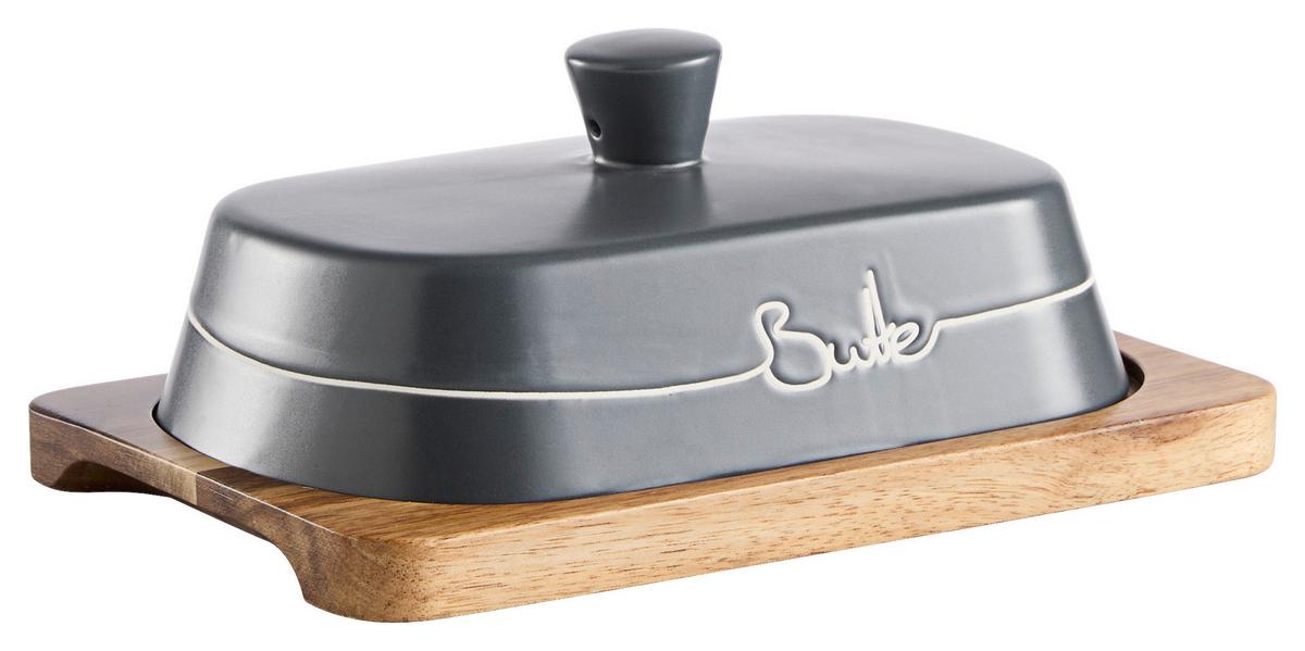 MASELNICZKA MODERN KITCHEN - kolor akacjowy/szary, Design, drewno/ceramika (19,5/13,5/8,5cm) - Homeware Profession.