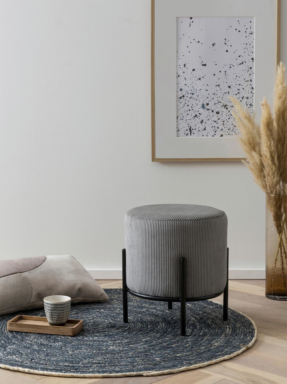 Tabure Cord, Siva - siva/črna, Moderno, kovina/tekstil (35/38cm) - Livetastic