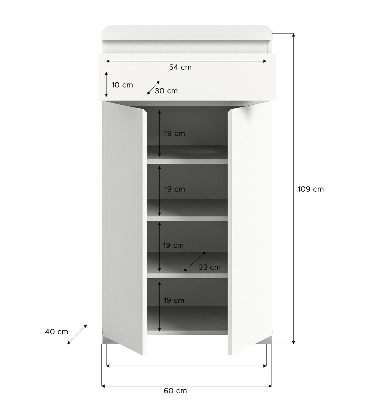 Schuhschrank Shoelove Weiß - Silberfarben/Weiß, MODERN, Holzwerkstoff (60/109/40cm) - Mömax