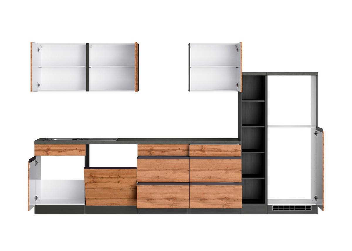 Küchenzeile Turin ohne Geräte ca. 330 cm Graphit/Eiche - Eiche Wotan/Graphitfarben, Design, Holzwerkstoff (330cm) - Held