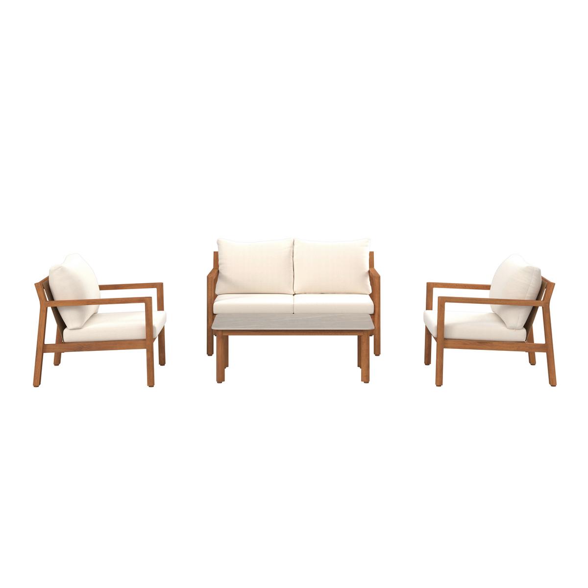 Gartenset Kristina Beige/Walnussfarben, 4-teilig - Beige/Walnussfarben, MODERN, Textil/Metall (130/68/80,5cm) - Mömax