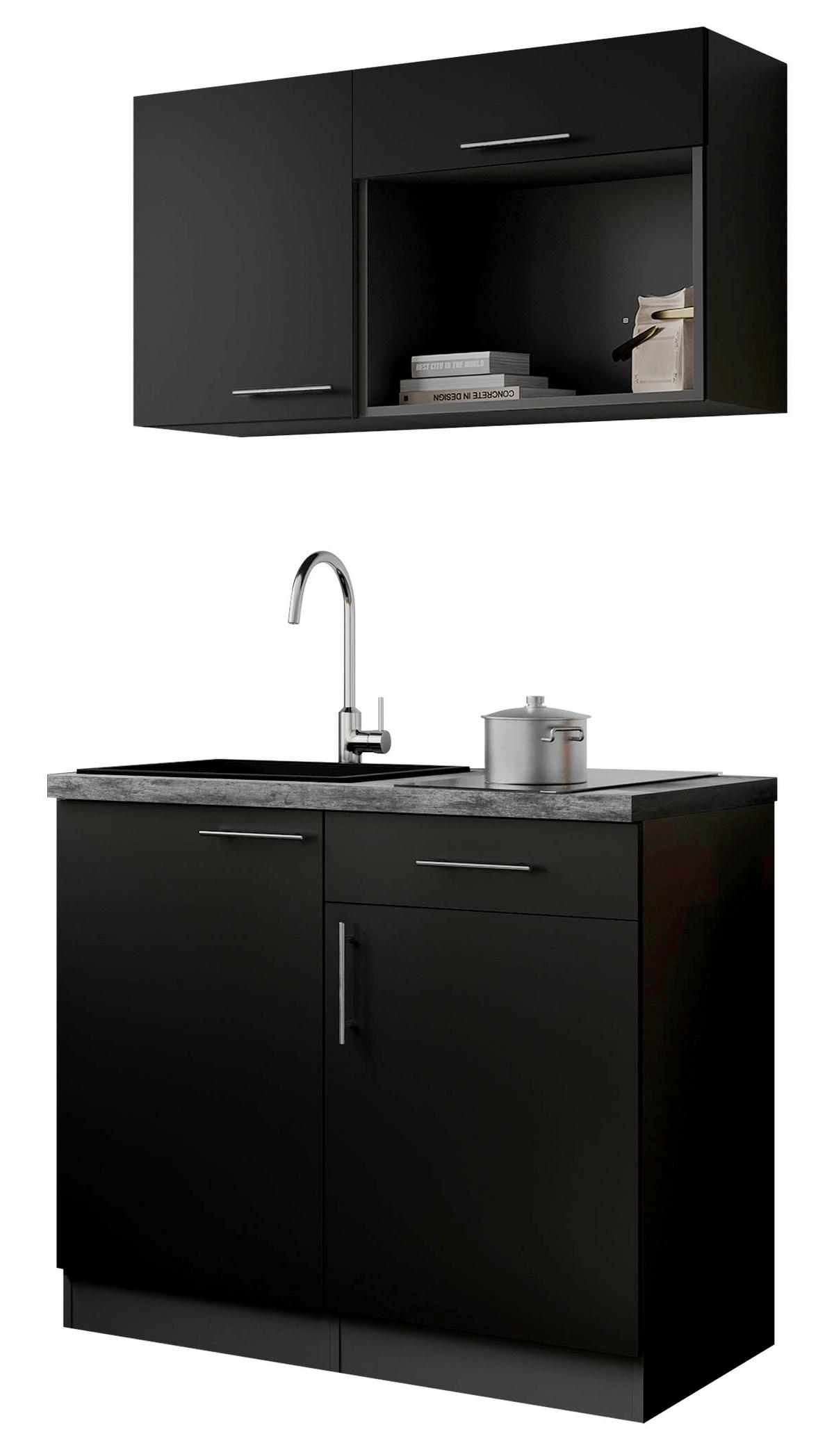 Miniküche Oliver m. Gerät ca. 100cm Schwarz - Schwarz/Grau, Trend, Holzwerkstoff/Metall (100cm) - Respekta