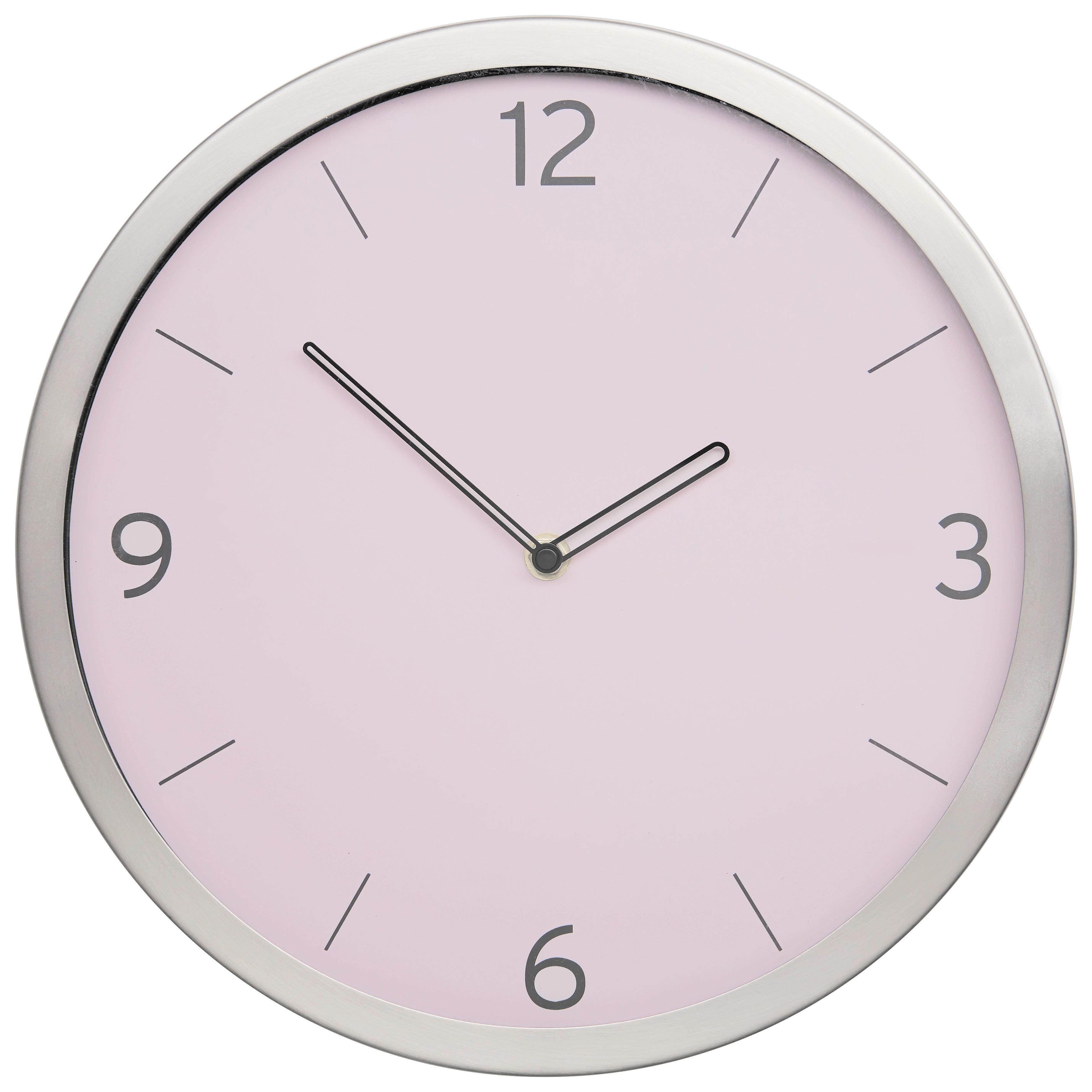 Wanduhr Sally Ø ca. 30,5cm - Silberfarben/Rosa, Glas/Metall (30,5cm) - Modern Living