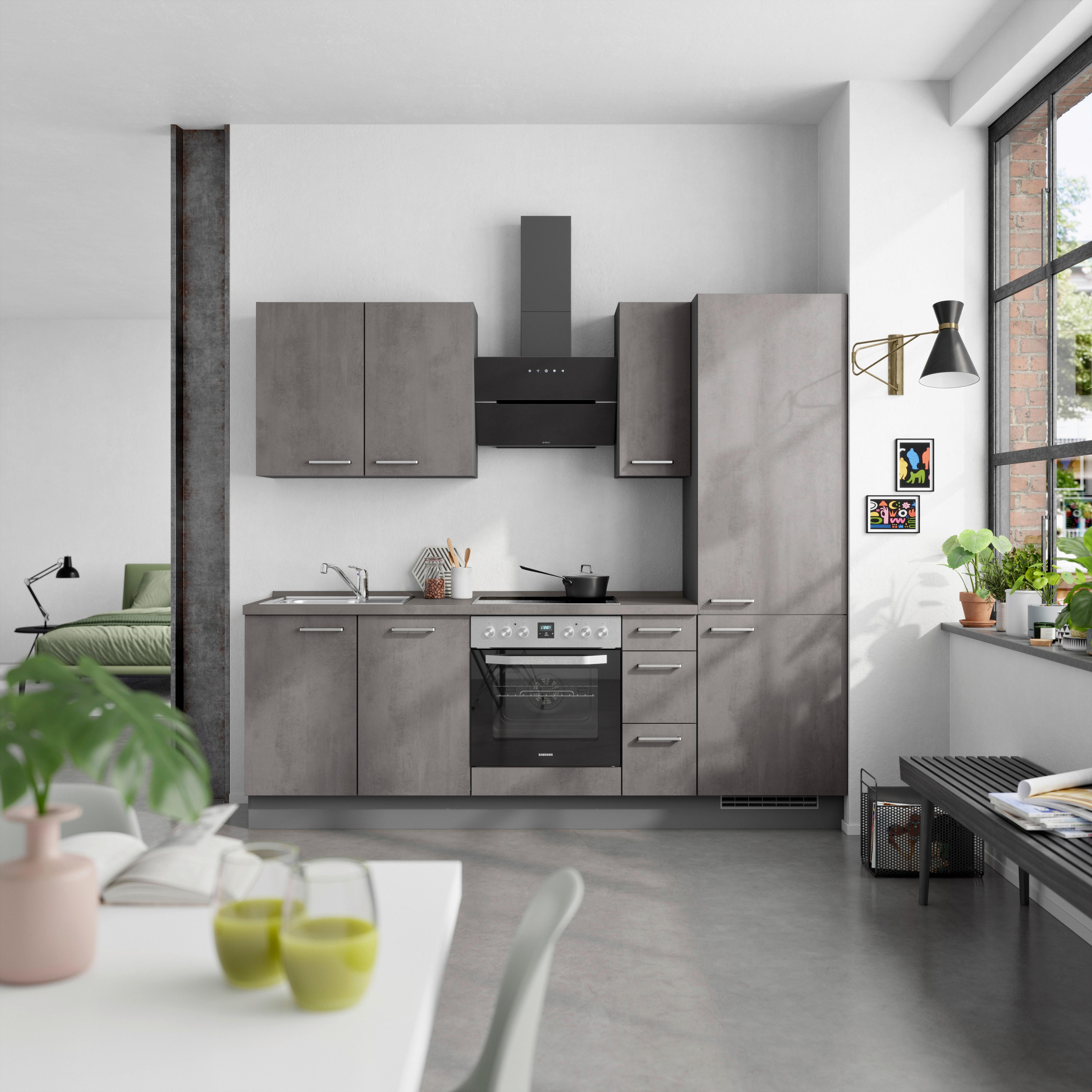 Küchenblock Riva High m. Geräten Schieferfarben - Schieferfarben/Edelstahlfarben, MODERN, Holzwerkstoff/Metall (240cm) - Nobilia