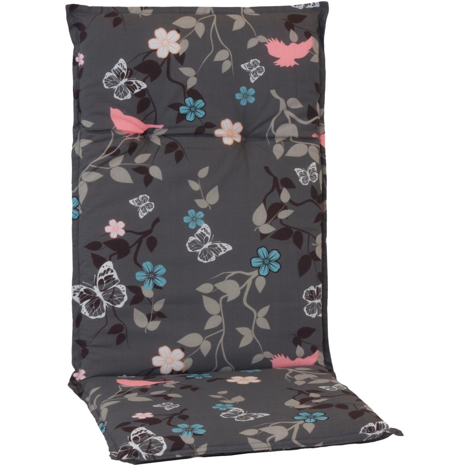 Gartensesselauflage 4er-Set ca. 118x50 cm Grau m. Blümchen - Rosa/Grau, Basics, Textil (118/50/6cm) - Gardenson