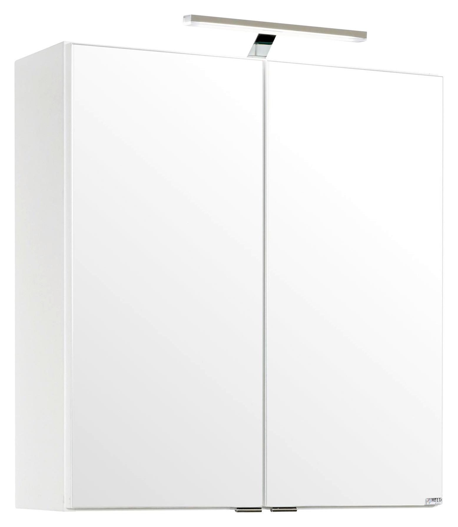 Spiegelschrank Siena mit LED ca. 60x65x20 cm 2-türig Weiß - Chromfarben/Weiß, MODERN, Holzwerkstoff/Metall (60/65/20cm) - Held