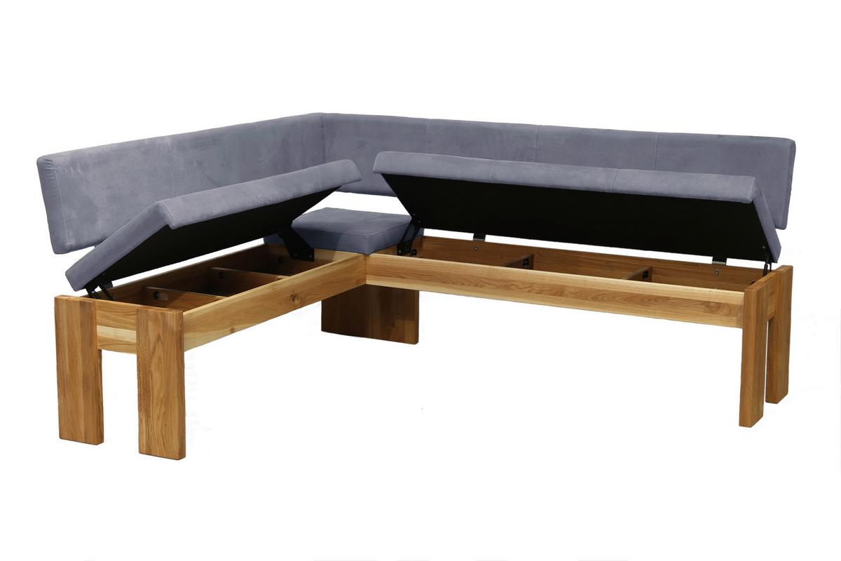 Truheneckbank in Eiche massiv in Eichefarben/Dunkelgrau - Dunkelgrau/Eichefarben, Basics, Holz/Textil (167/192cm) - Mömax