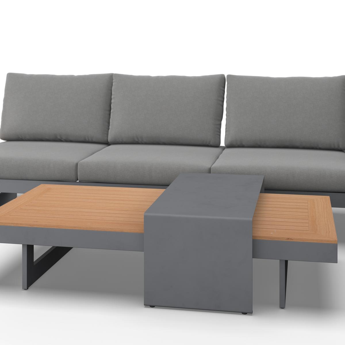 Loungegarnitur Sabrina Grau Metall/Outdoorstoff +Abdeckung - Dunkelgrau/Naturfarben, MODERN, Kunststoff/Textil (232/79/78cm) - Bessagi Garden