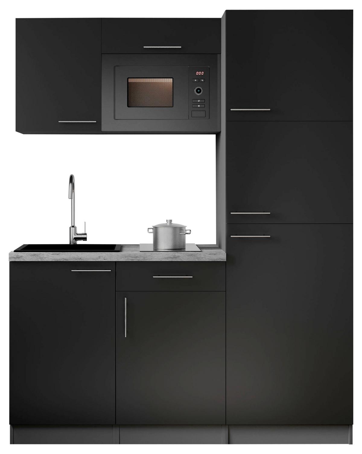 Küchenblock Oliver m. Geräten Schwarz - Schwarz/Grau, Trend, Holzwerkstoff/Metall (160cm) - Respekta