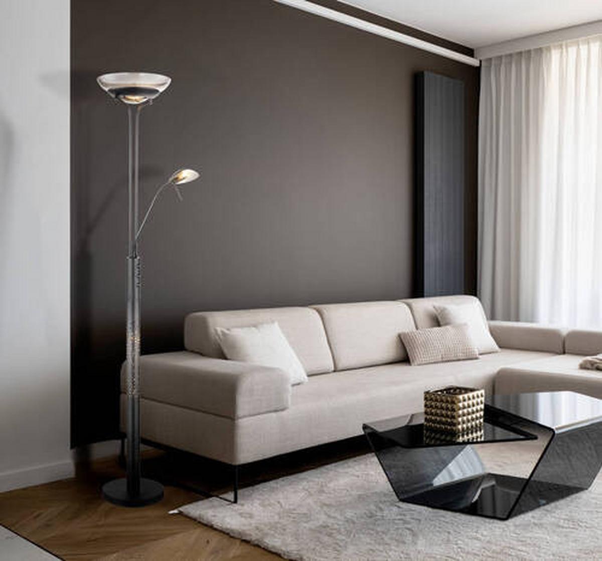 LED-STEHLEUCHTE 58908 - Schwarz, Design, Glas/Metall (40/180cm) - Globo