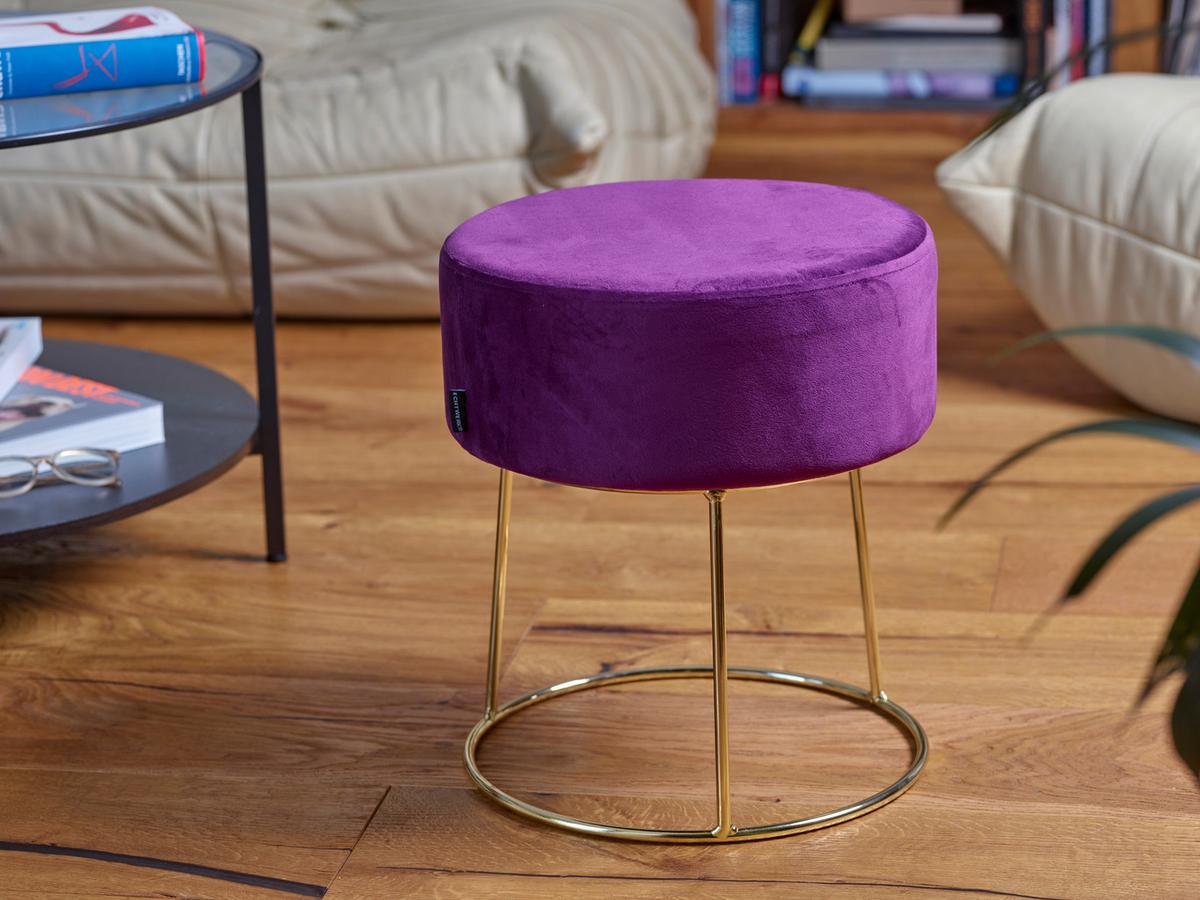 Hocker Marilyn Beere Samt - Beere/Goldfarben, Design, Textil/Metall (35,5/40,5/35,5cm) - Echtwerk