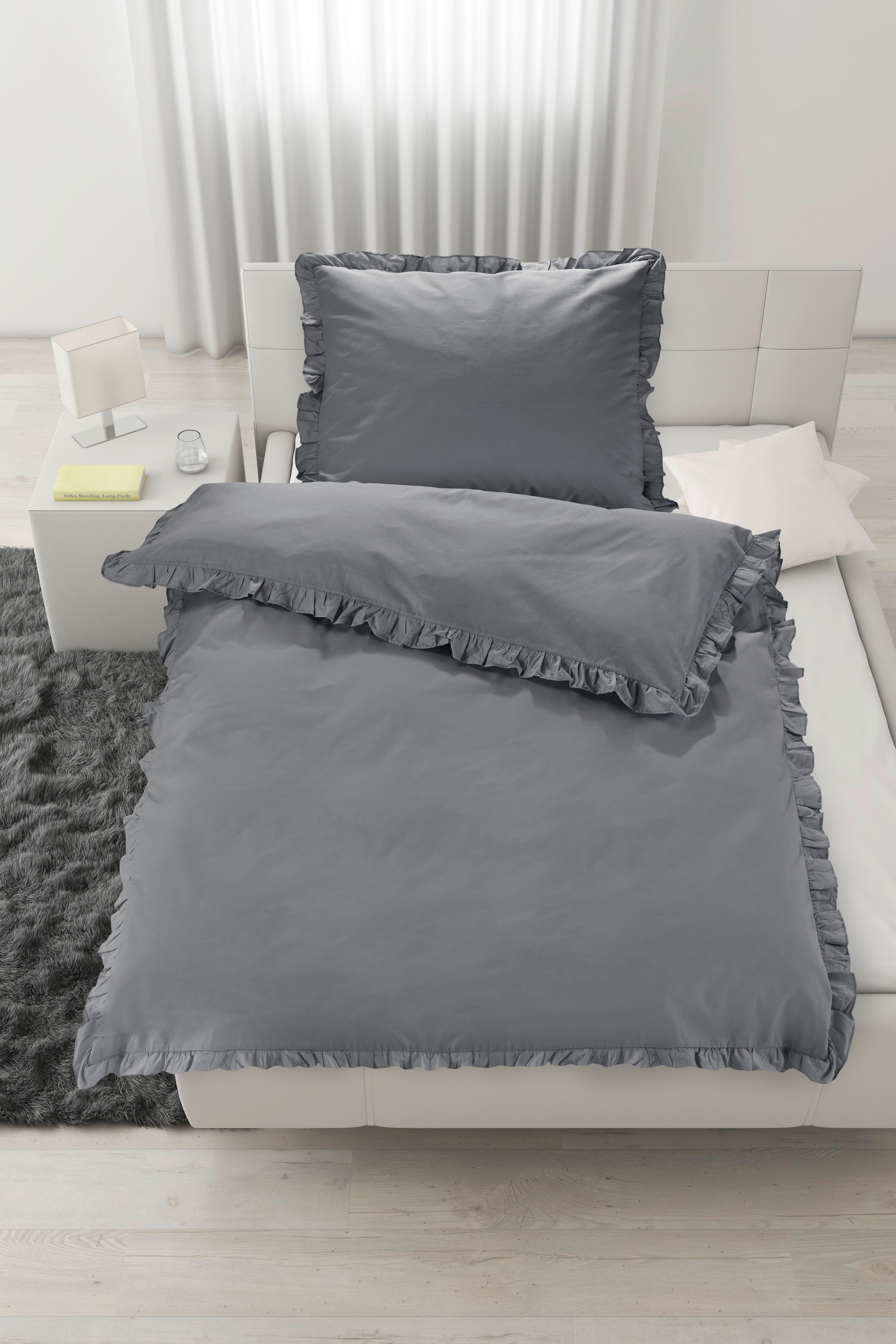 Bettwäsche Rüschen Grau ca. 140x200cm - Grau, ROMANTIK / LANDHAUS, Textil (140/200cm) - Zandiara