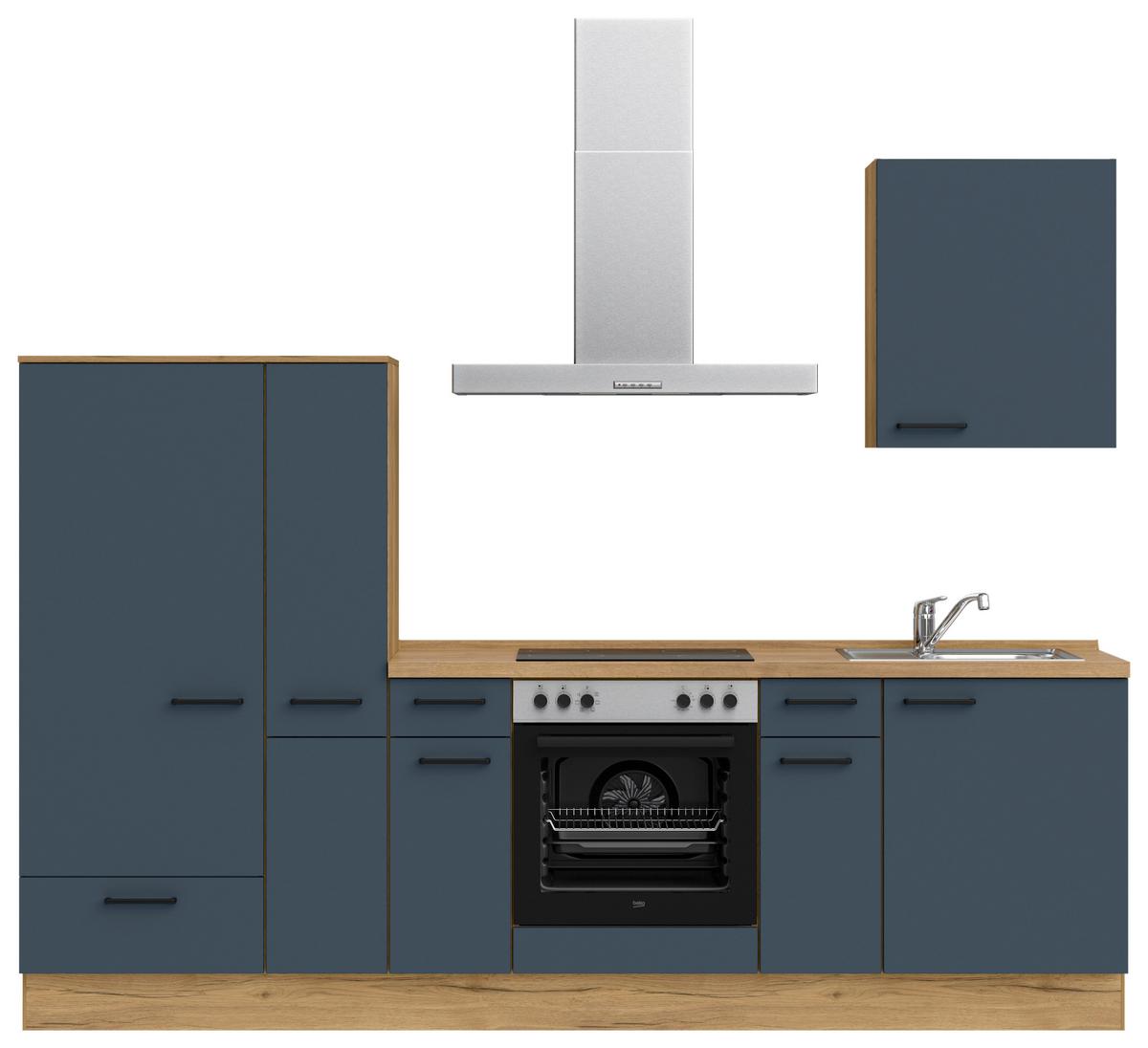 Küchenblock Easytouch Low m. Geräten Dunkelblau - Eichefarben/Schwarz, MODERN, Holzwerkstoff/Metall (270cm) - Nobilia