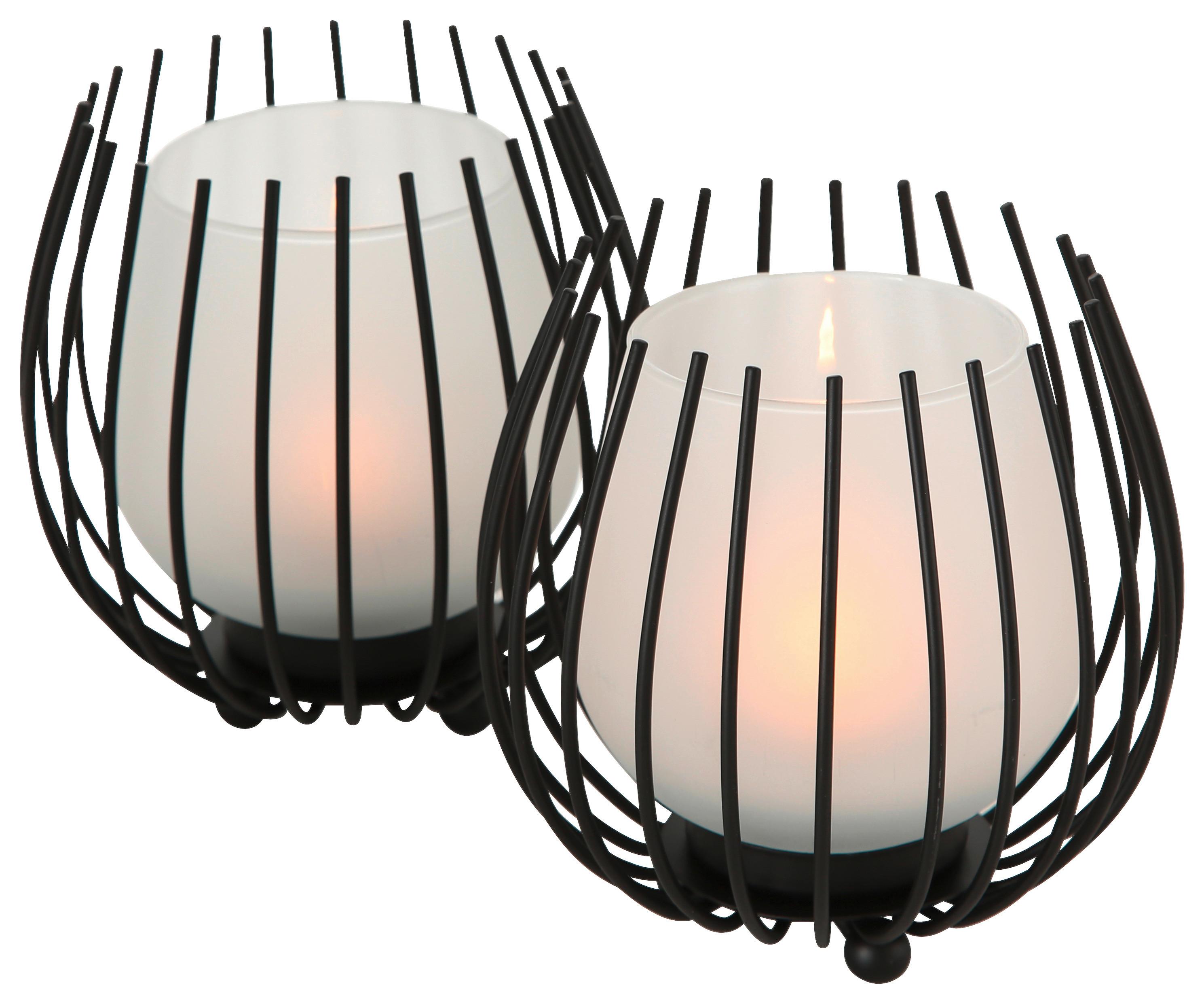 ŚWIECZNIK TEALIGHT - ZESTAW 1018022 - 2-TLG - czarny, Design, metal/szkło (12/12cm) - Boltze Home