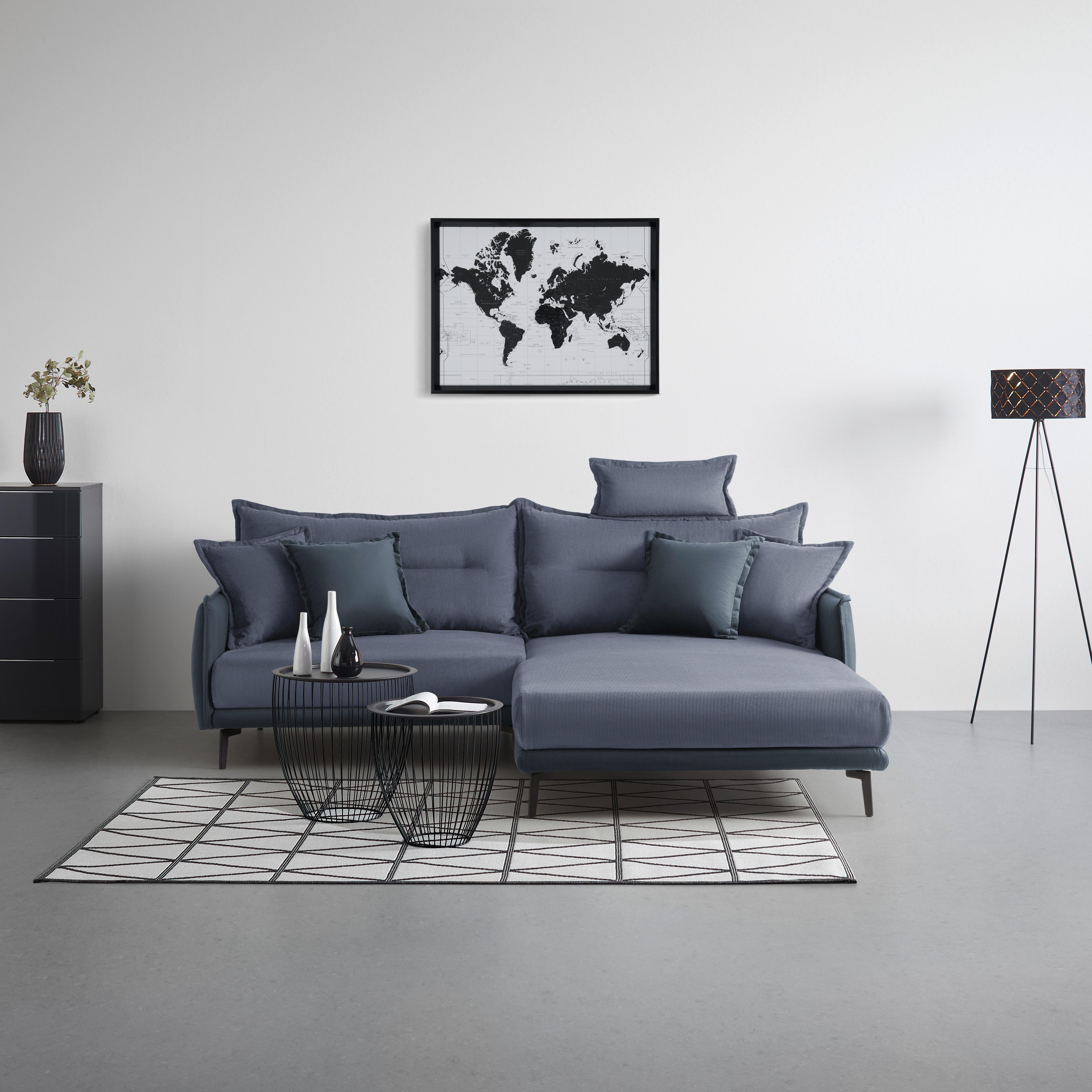 Ecksofa Nuovo Blaugrau - Blaugrau/Schwarz, MODERN, Textil/Metall (245/72-113/190cm) - Mömax
