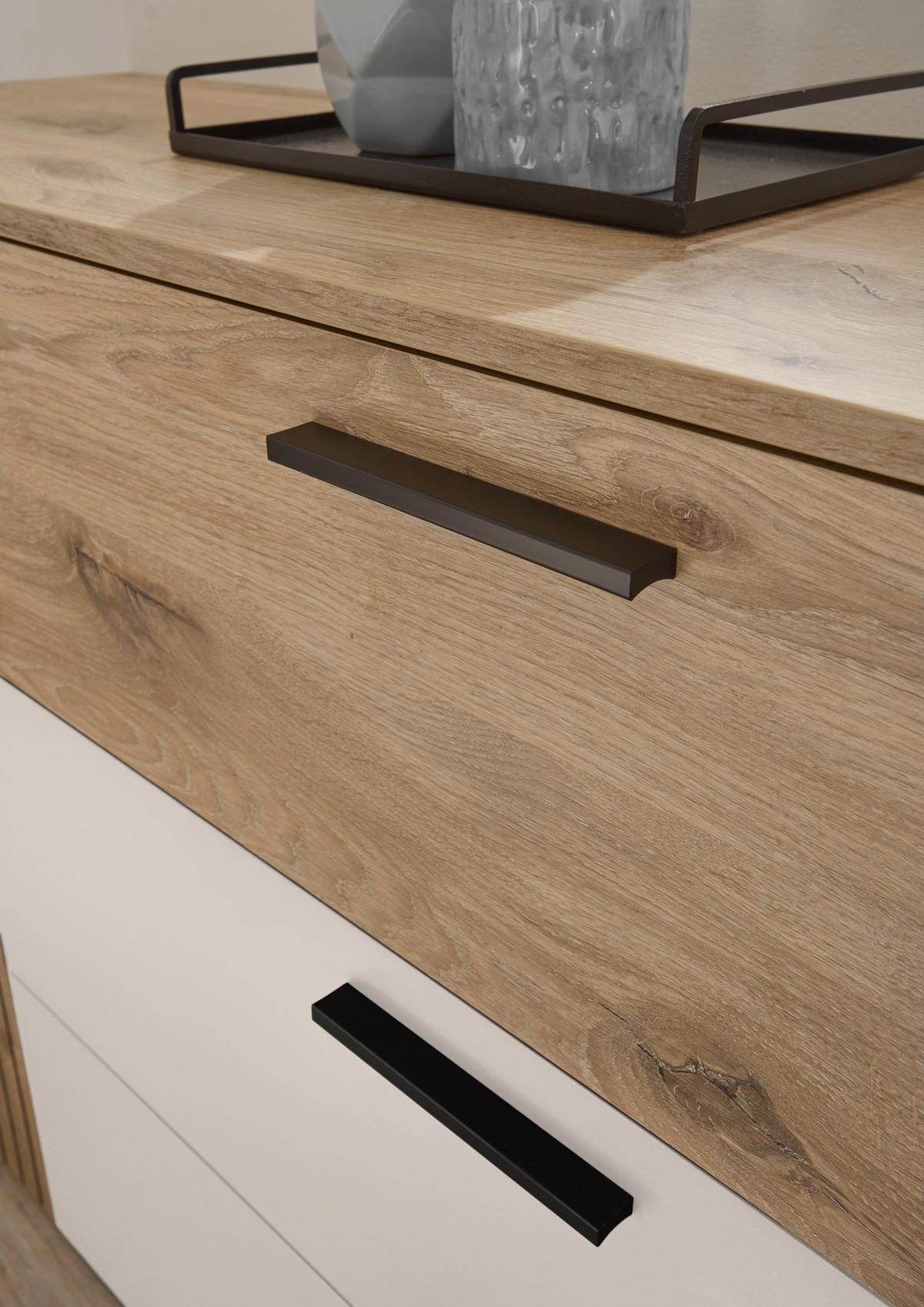 Široka Komoda Daria, Bela, Barva Hrasta - črna/barve hrasta, Moderno, umetna masa/leseni material (125/82,6/40cm) - P & B