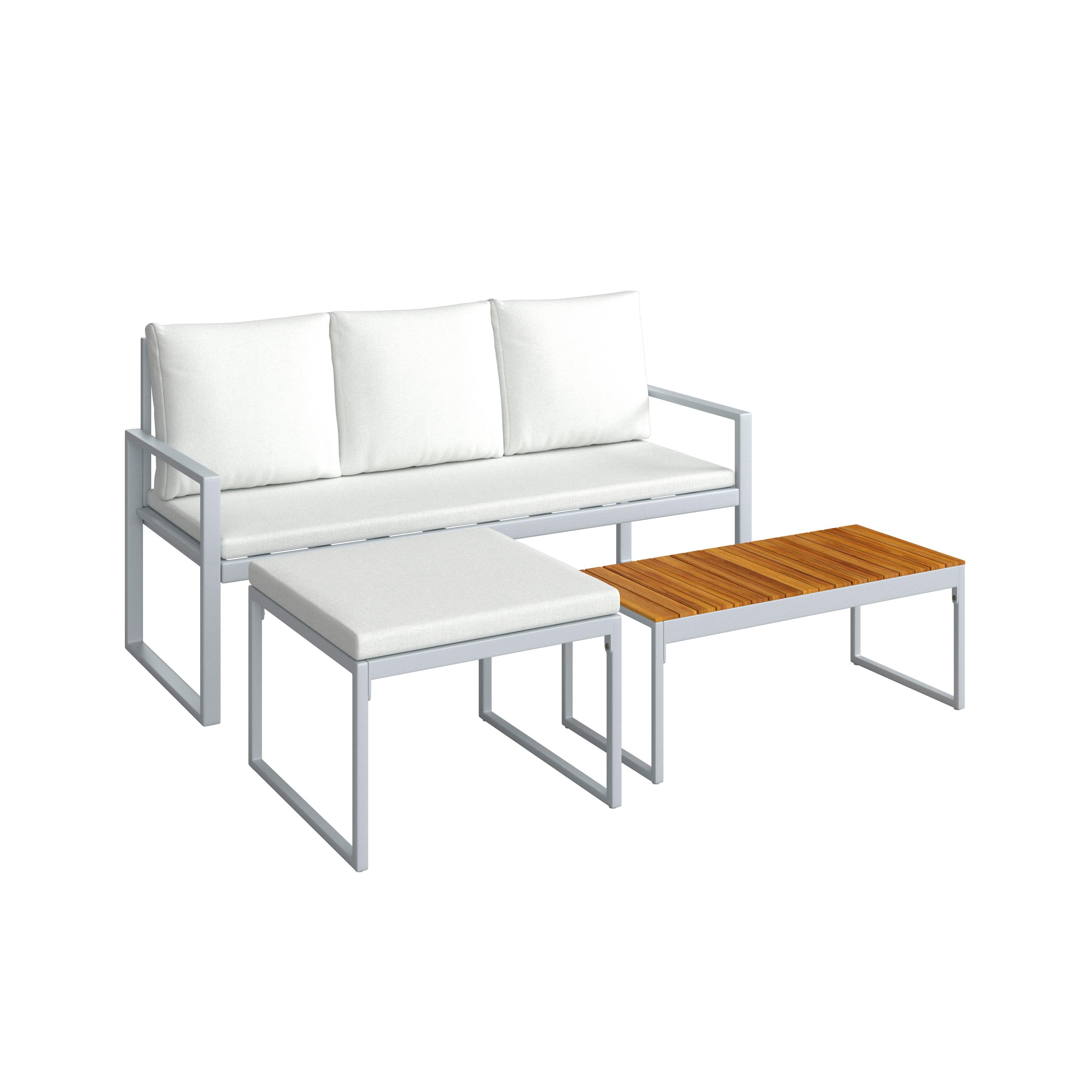 LOUNGEGRUPP ARIELLA - ljusgrå/akaciefärgad, Modern, metall/trä (160/88/65cm) - Bessagi Garden