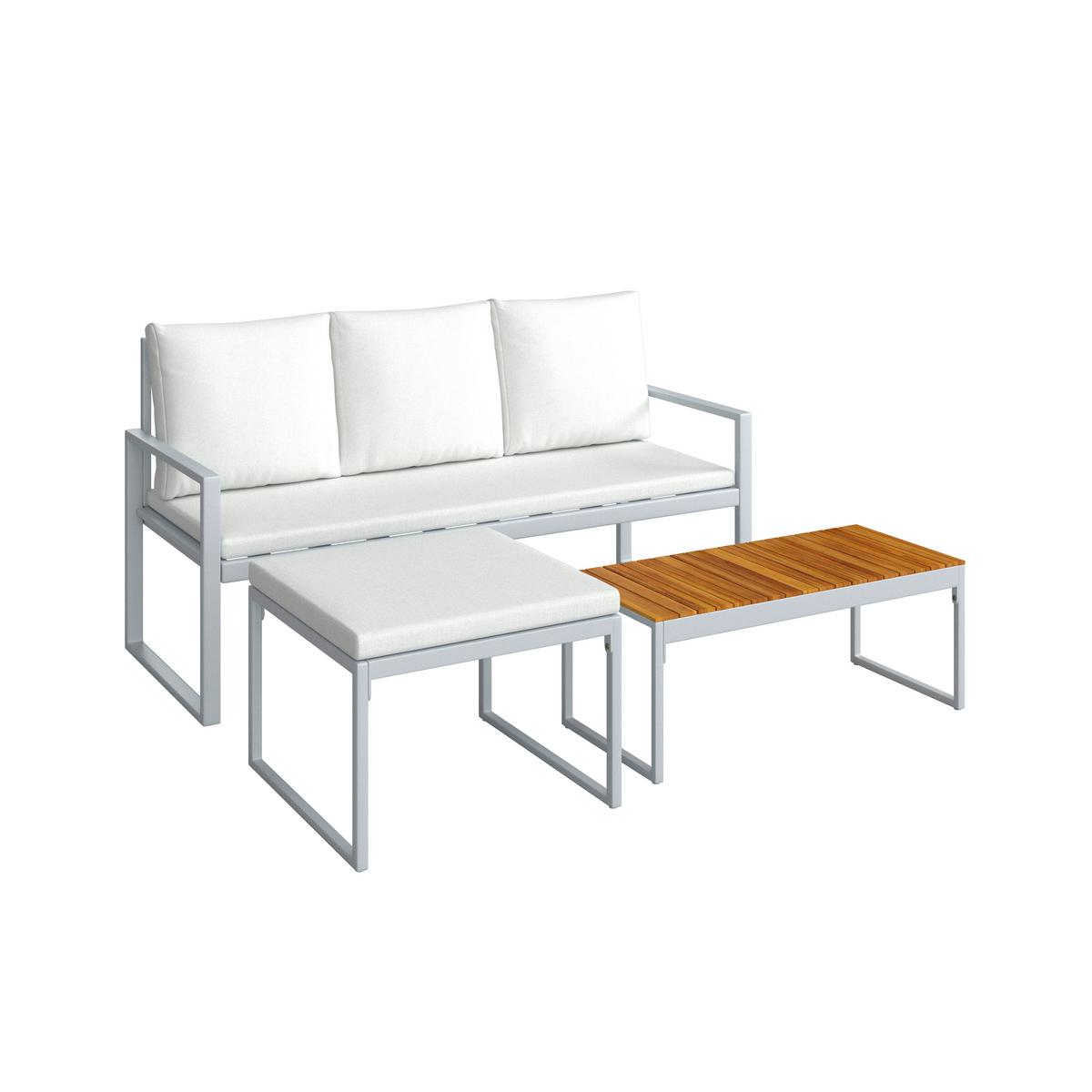 Loungegarnitur Ariella Hellgrau Outdoorstoff/Metall - Hellgrau/Akaziefarben, MODERN, Holz/Textil (160/88/65cm) - Bessagi Garden