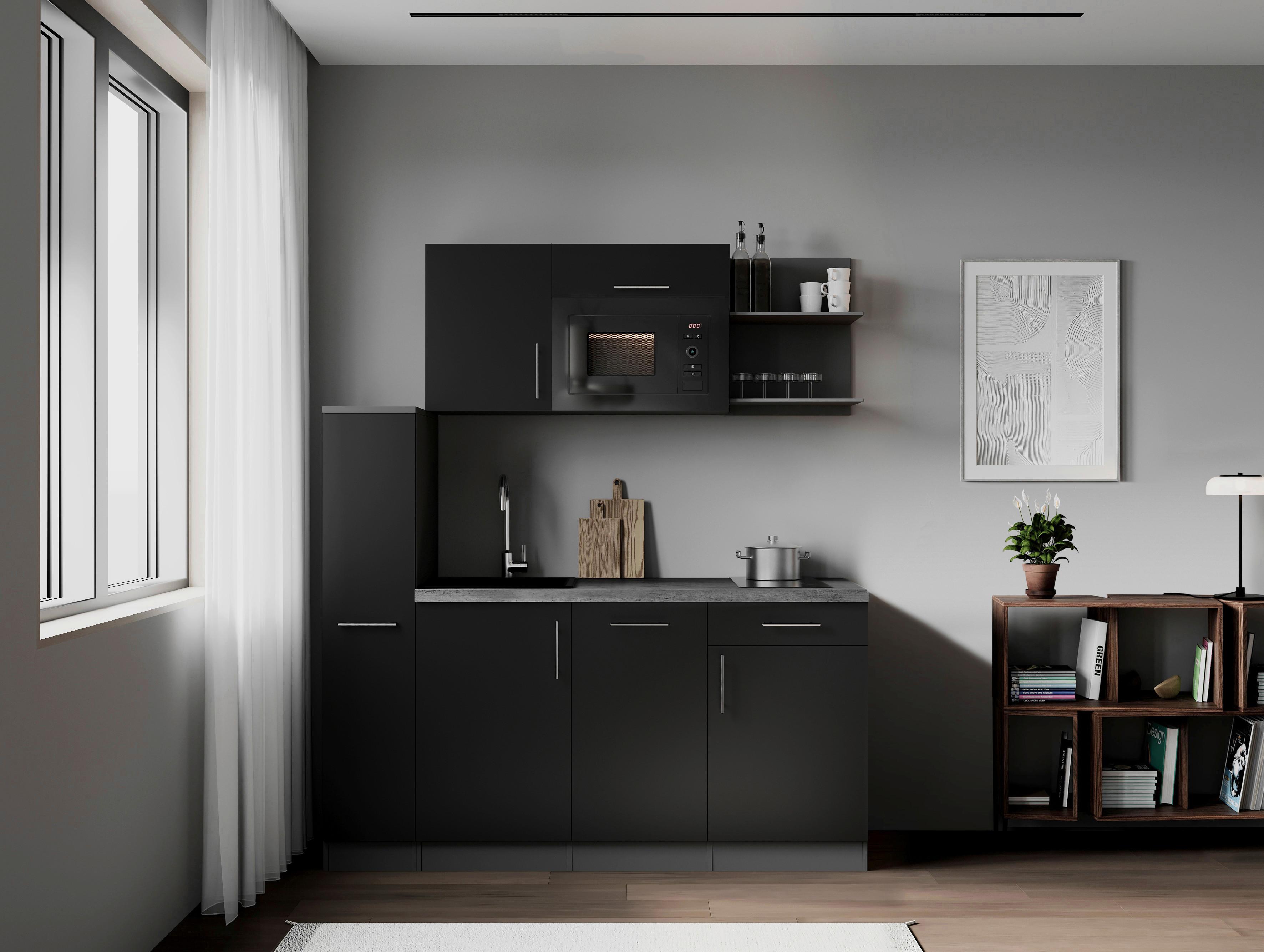 Küchenblock Oliver m. Geräten Schwarz - Schwarz/Grau, Trend, Holzwerkstoff/Metall (175cm) - Respekta