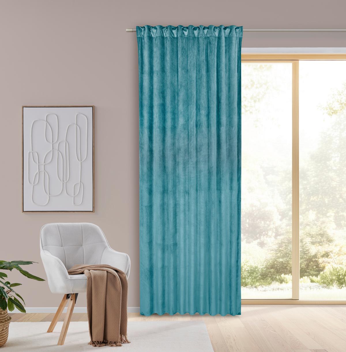 Fertigvorhang Bianca Samtoptik ca. 140x245cm - Jadegrün, KONVENTIONELL, Textil (140/245cm) - Modern Living