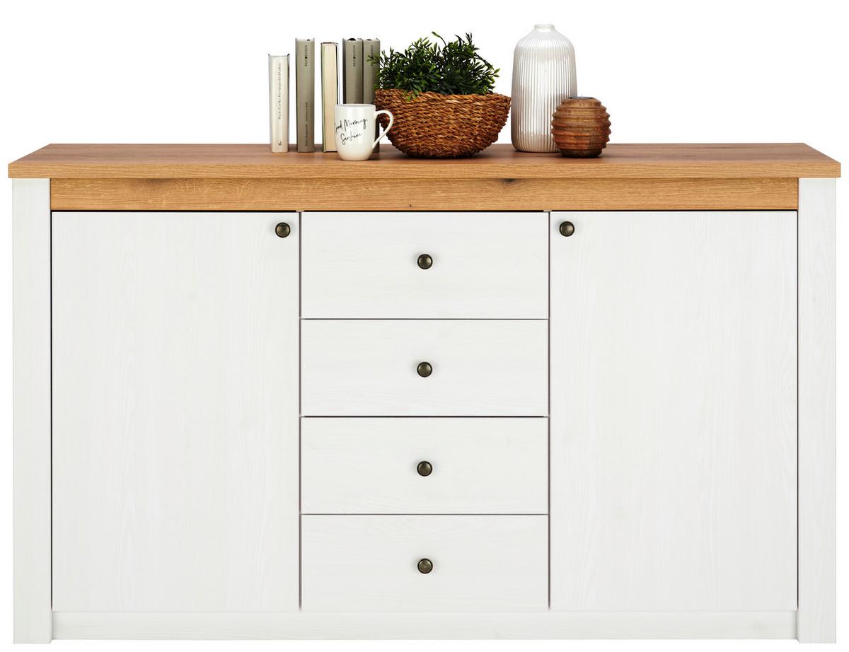 Komoda Rovigio, Barva Macesna, Bela - črna/barve hrasta, Basics, kovina/umetna masa (155/90,5/42,5cm) - Landscape