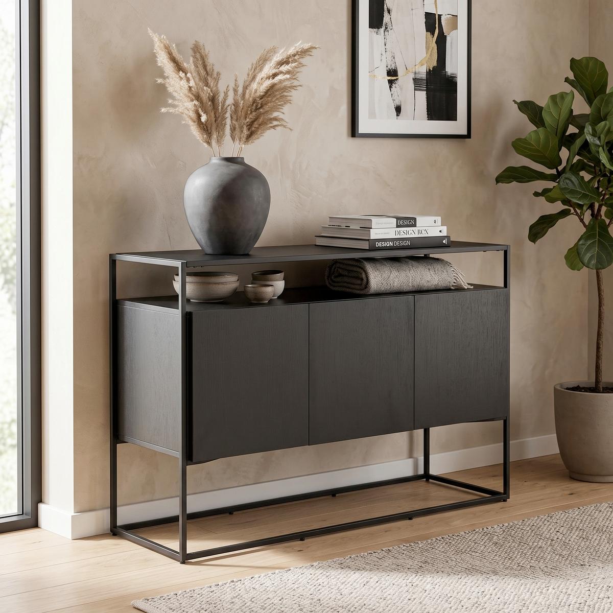 Sideboard Kingsport Schwarz - Schwarz, Design, Holz/Metall (120/80/45cm) - Livetastic