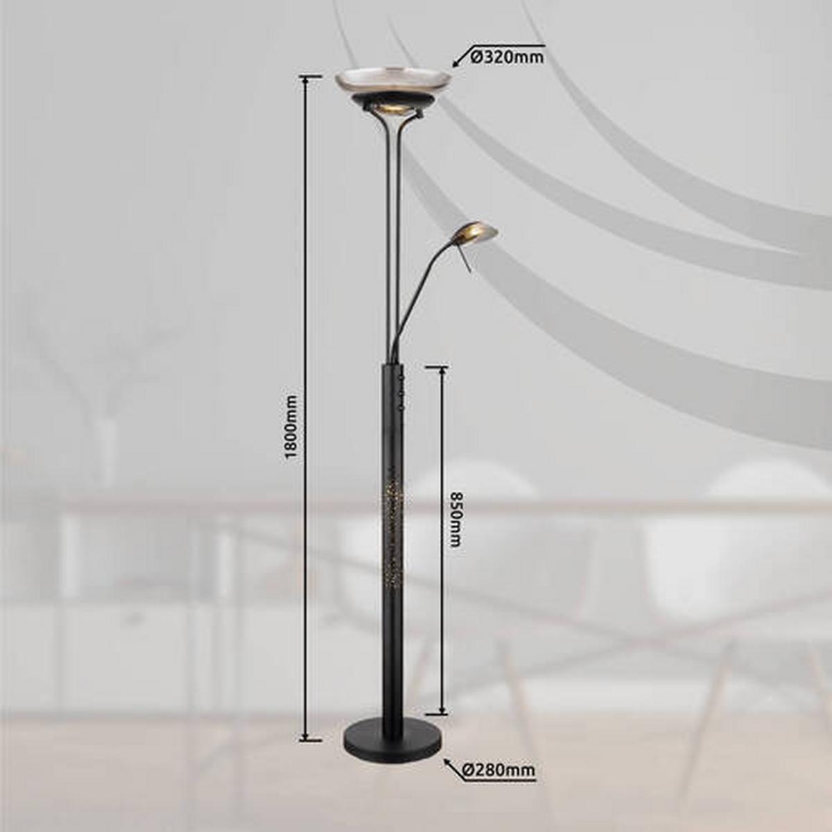 LED-STEHLEUCHTE 58908 - Schwarz, Design, Glas/Metall (40/180cm) - Globo
