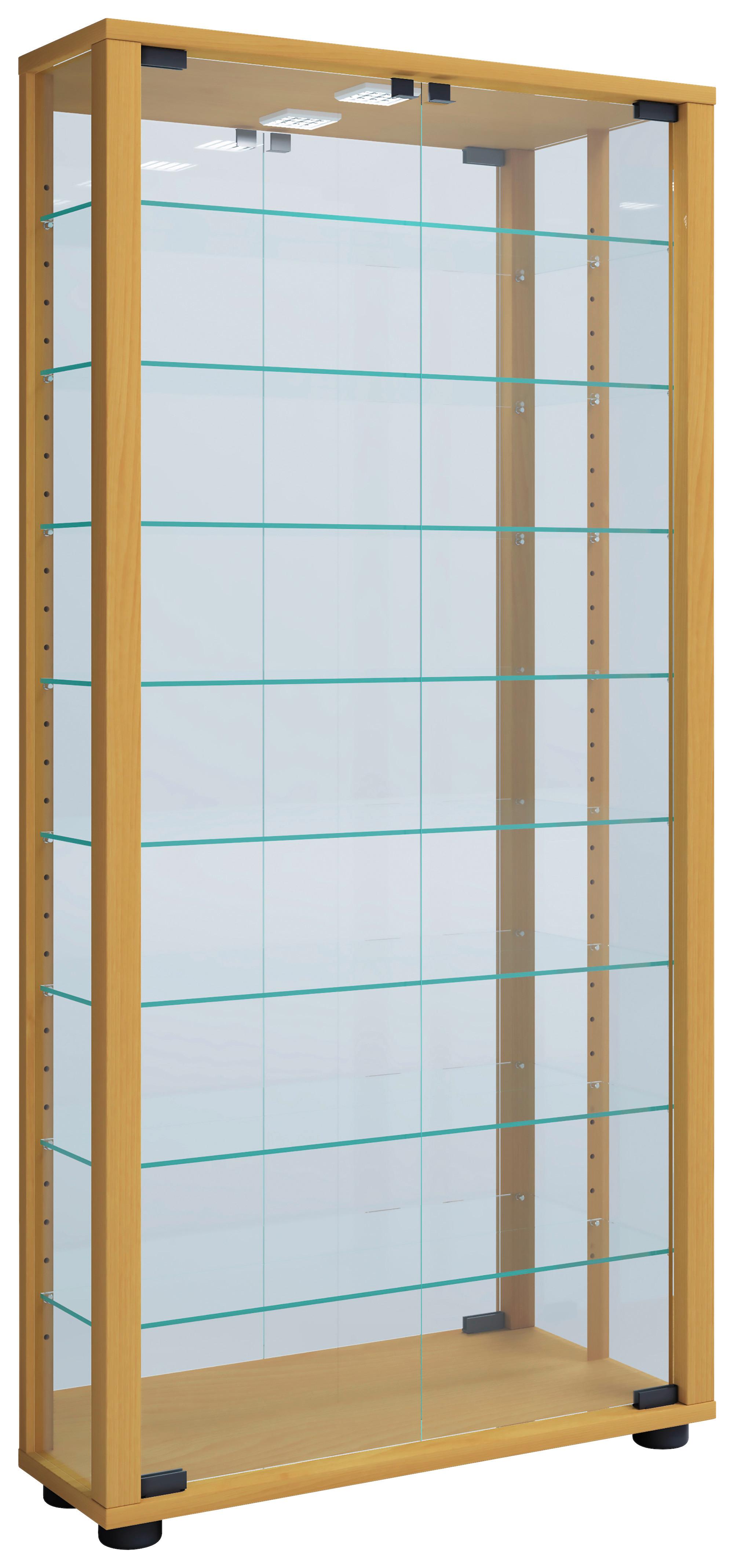 Vitrina Lumo, Bukev - barve bukve, Moderno, umetna masa/steklo (59/114,8/18cm) - MID.YOU