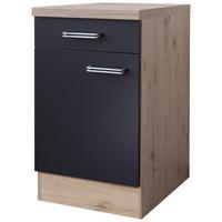 Küchenunterschrank Anthrazit/Eiche - Edelstahlfarben/Eichefarben, MODERN, Holzwerkstoff/Metall (50/86/60cm) - FlexWell