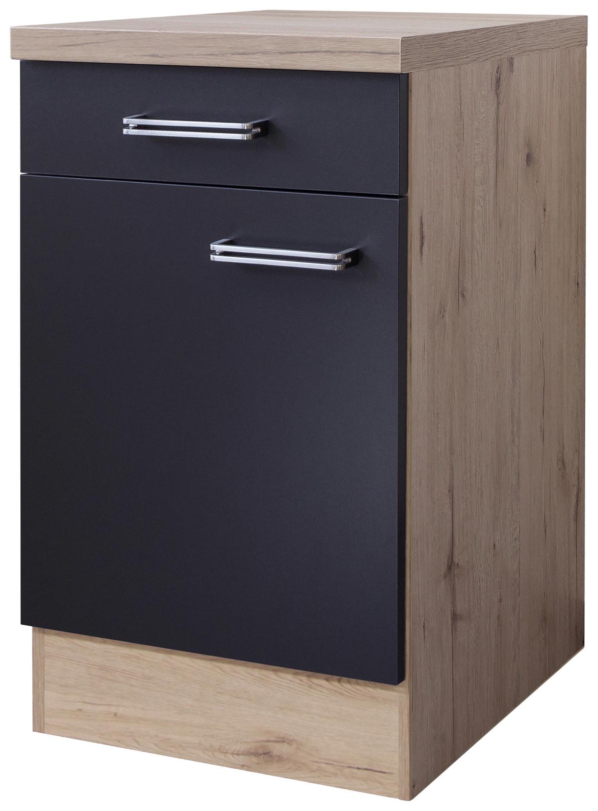 Küchenunterschrank Anthrazit/Eiche - Edelstahlfarben/Eichefarben, MODERN, Holzwerkstoff/Metall (50/86/60cm) - FlexWell