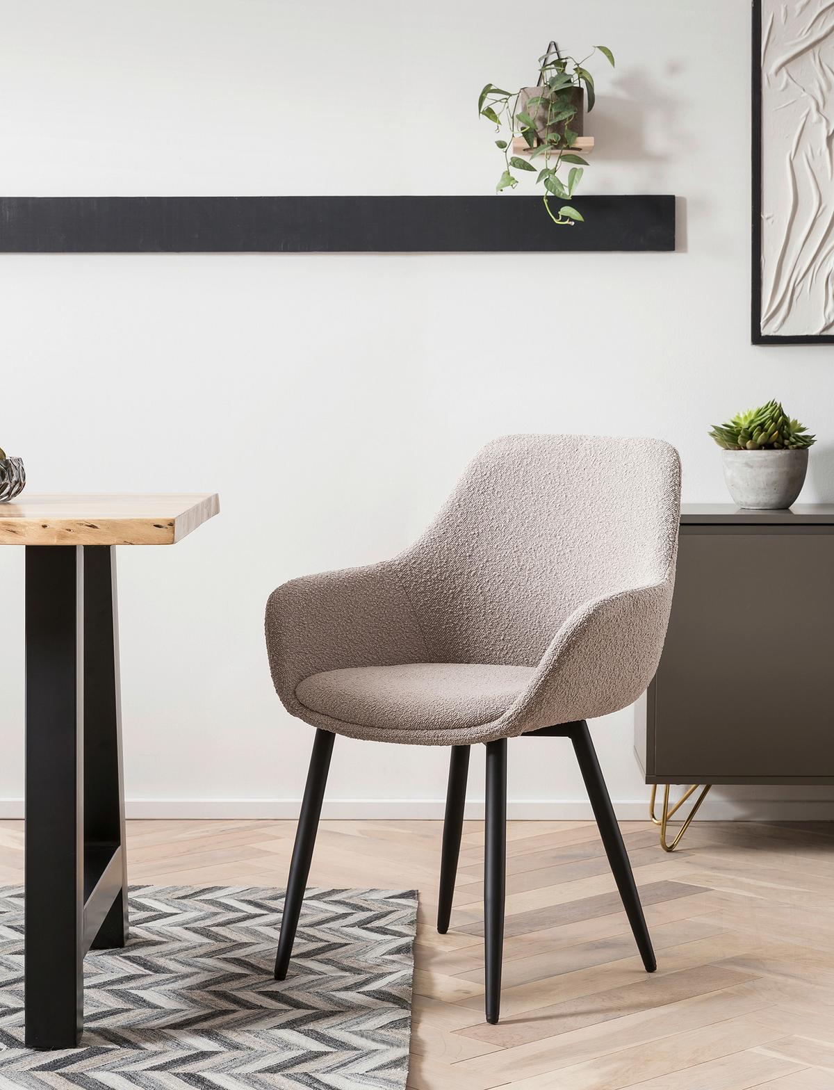 Set Stolov Bouclé, Rjavosiva, 2-Delni - rjavosiva/črna, Moderno, kovina/tekstil (64/86/59cm) - Livetastic