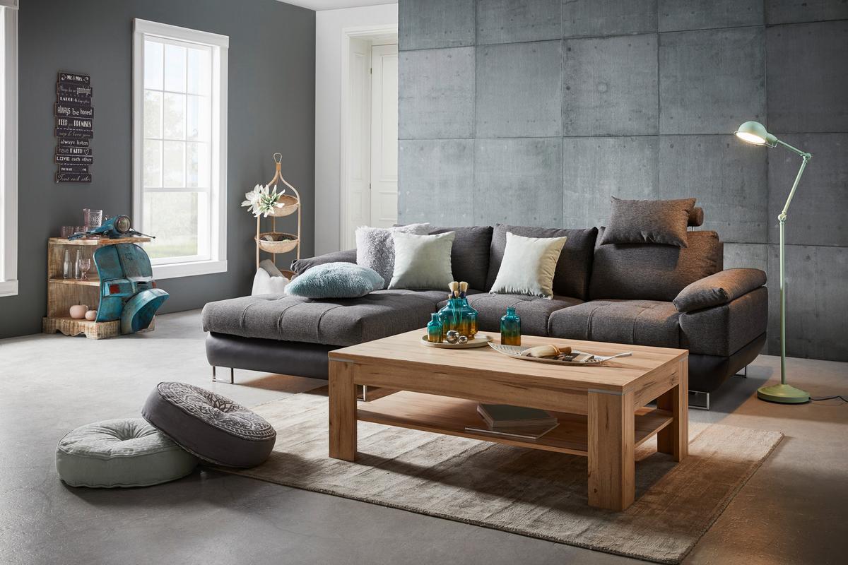Ecksofa Focus in Grau mit Bettfunktion - Chromfarben/Anthrazit, Konventionell, Textil/Metall (170/91/117/268cm) - Based