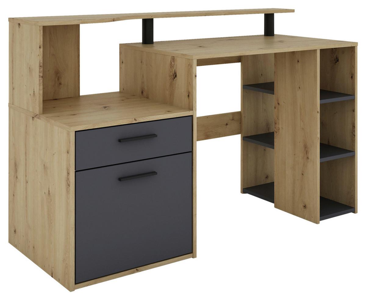 SCHREIBTISCH LOUIS - Anthrazit/Schwarz, MODERN, Holzwerkstoff/Kunststoff (140/55/89cm) - MID.YOU