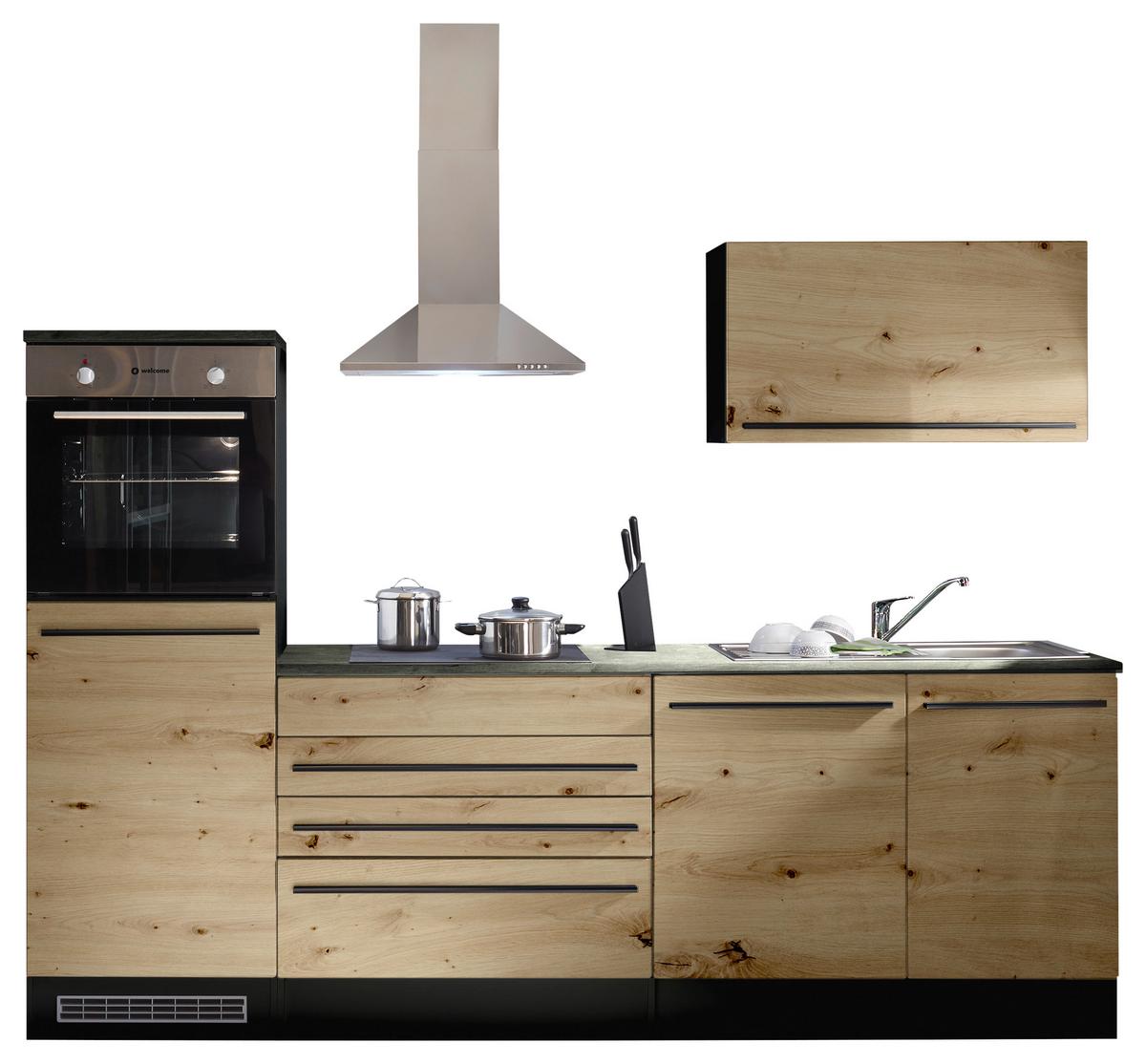 Küchenblock Jazz mit Geräten ca.260cm Eiche/Anthrazit - Anthrazit/Schwarz, KONVENTIONELL, Holzwerkstoff/Kunststoff (260cm) - P & B