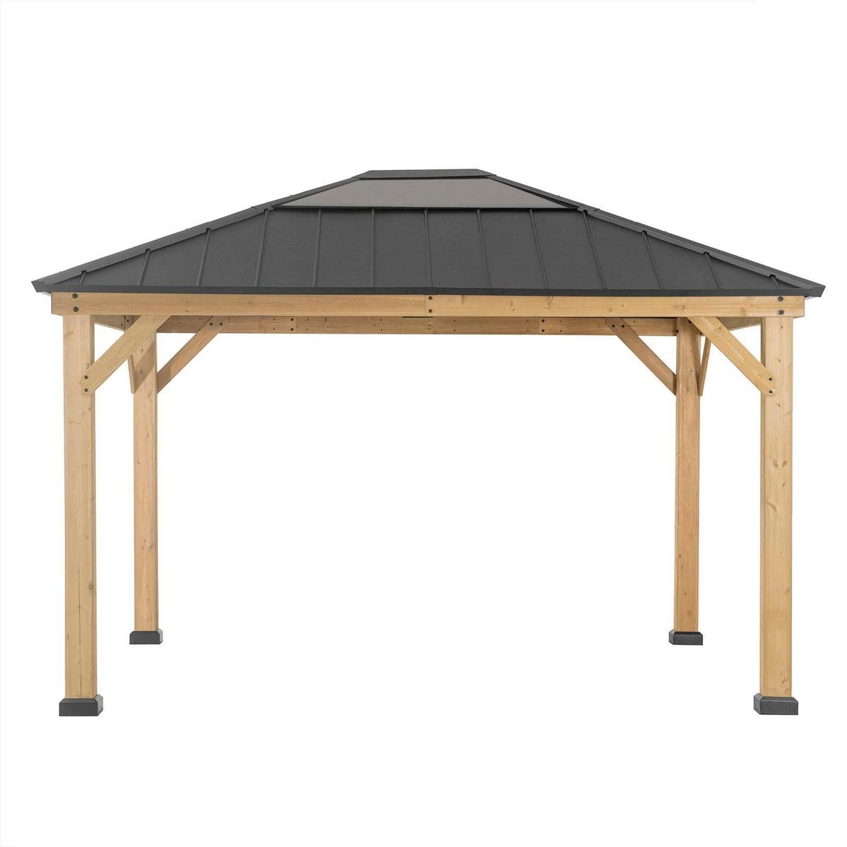 Pavillon Gazebo Bruri Anthrazit Echtholz - Anthrazit, Basics, Kunststoff/Metall (393,5/286,5/335,5cm) - Modante