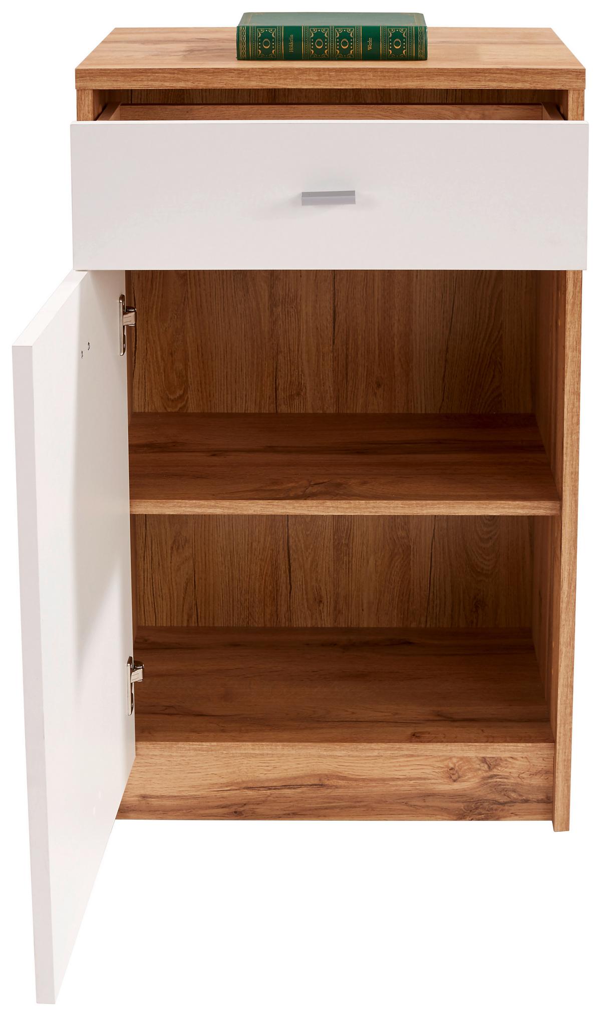 Comodă 4-You - alb/culoare lemn stejar, Modern, material pe bază de lemn (50/85,4/34,6cm) - Modern Living