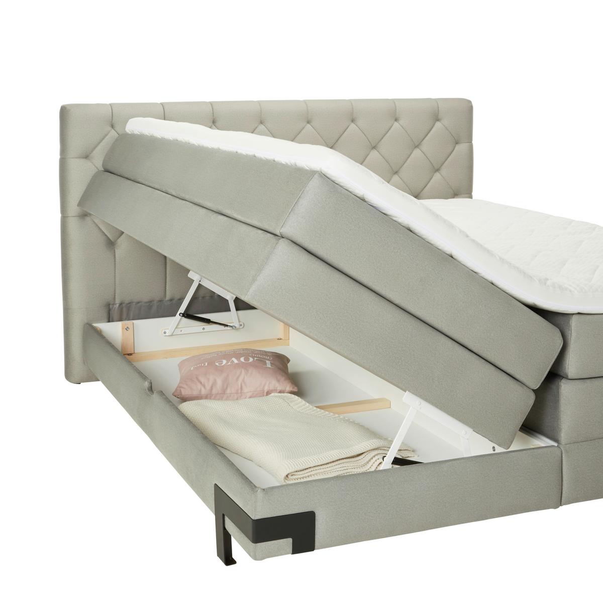 Postelja Boxpring Palio, Svetlo Siva, Predal, 160x200 - črna/svetlo siva, Konvencionalno, kovina/tekstil (160/200cm) - Premium Living