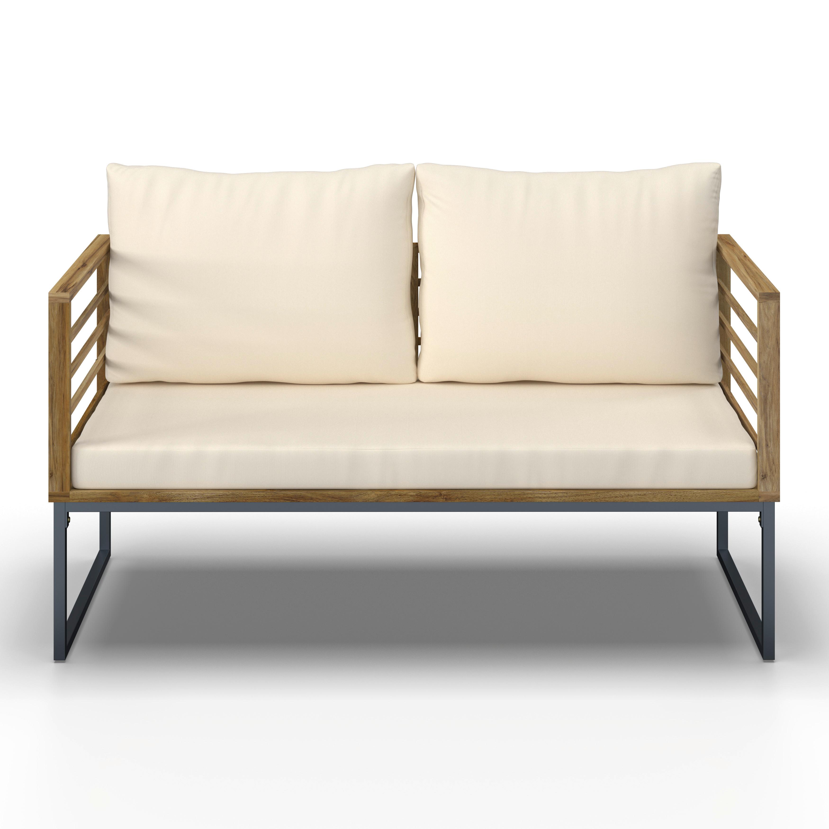 LOUNGEGRUPP SILAS - akaciefärgad/cremefärgad, Modern, metall/trä (130/85/80cm) - Bessagi Garden