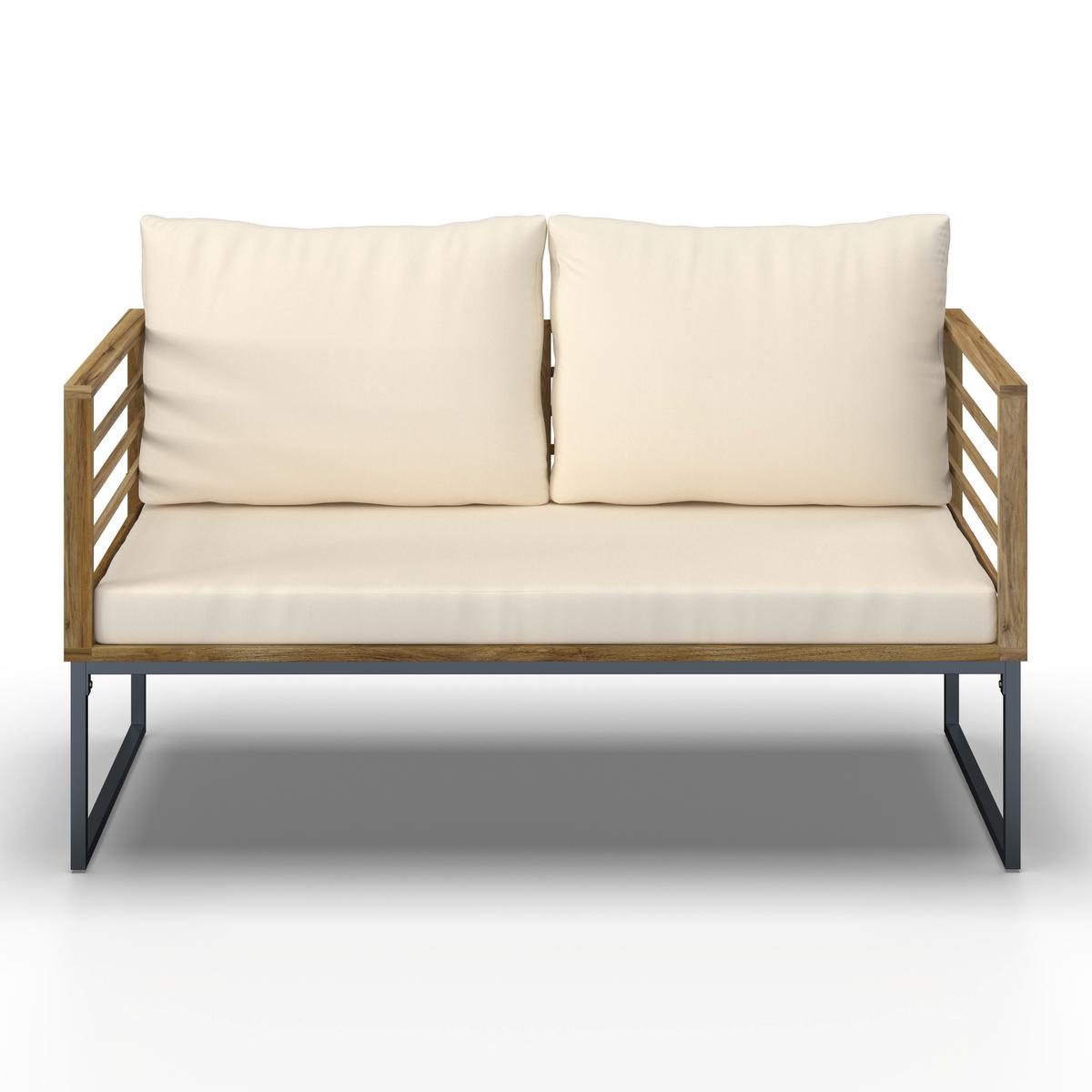 Loungegarnitur Silas Creme Holz/Textil/Metall - Creme/Akaziefarben, Modern, Holz/Textil (130/85/80cm) - Bessagi Garden