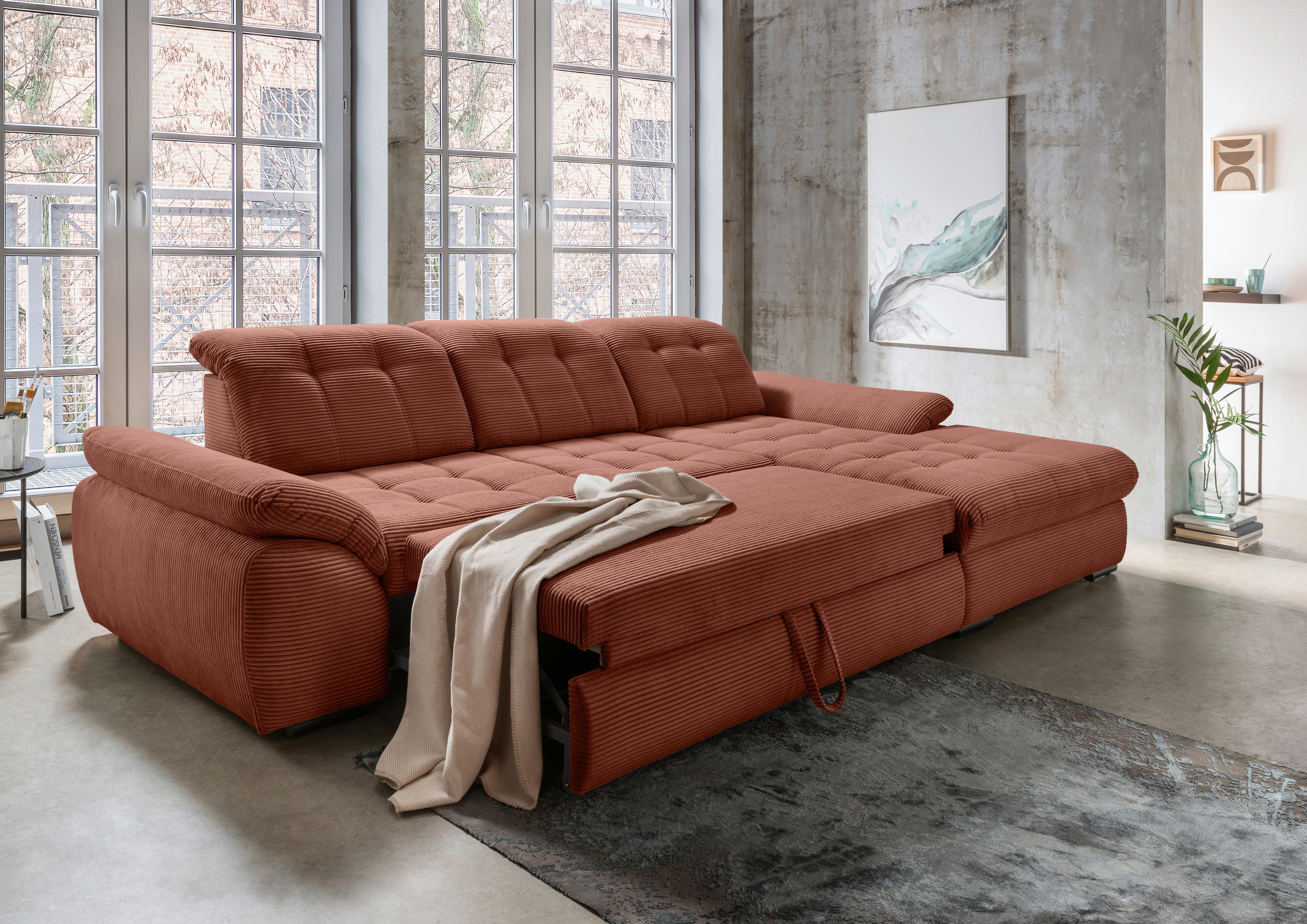 Ecksofa mit Bettkasten Rigatti ca. 314x184 cm Koralle - Koralle/Schwarz, MODERN, Textil/Metall (314/184cm) - Livetastic