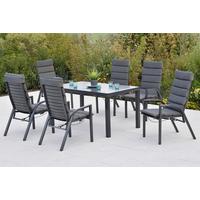 Gartentischgruppe Siros 7-tlg. Graphitfarben - Graphitfarben, KONVENTIONELL, Textil/Metall - Gardenson
