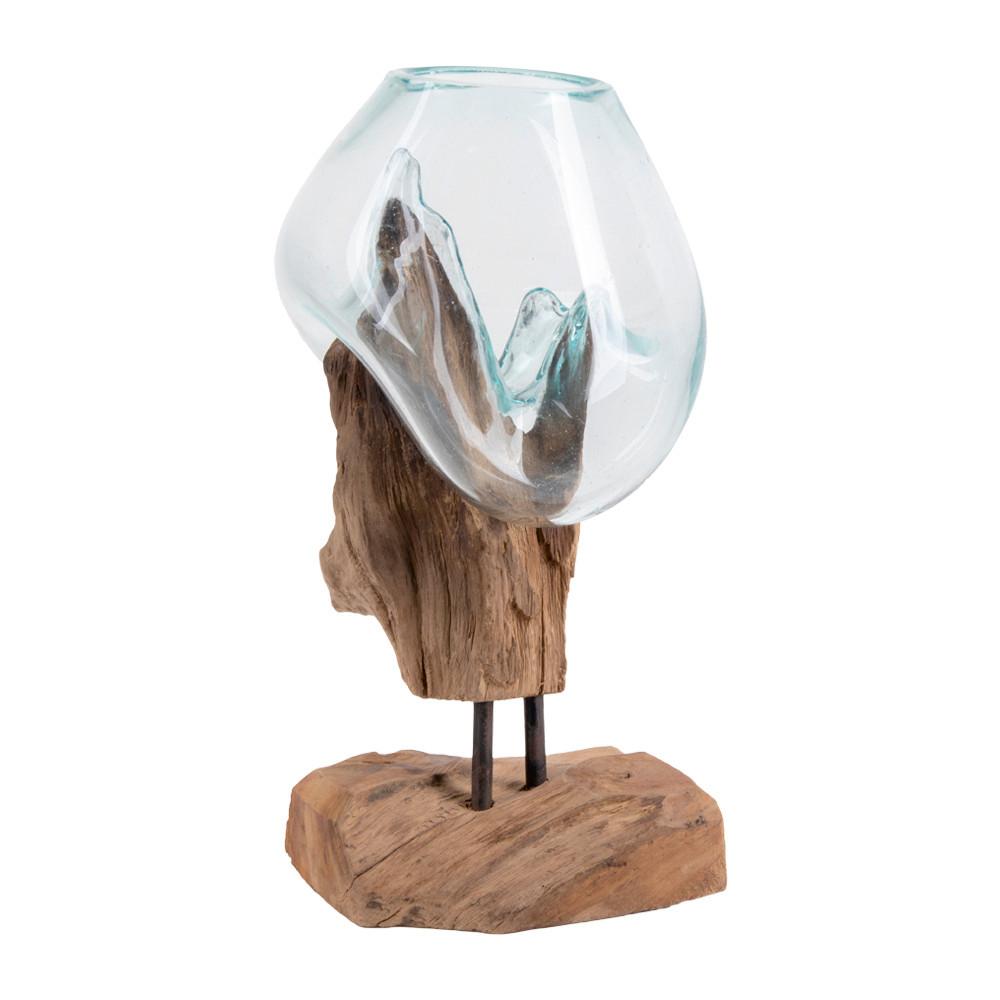 Vase San Marino Waterdrop Klar/Teakfarben - Klar/Teakfarben, Design, Glas/Holz (18/25/15cm)